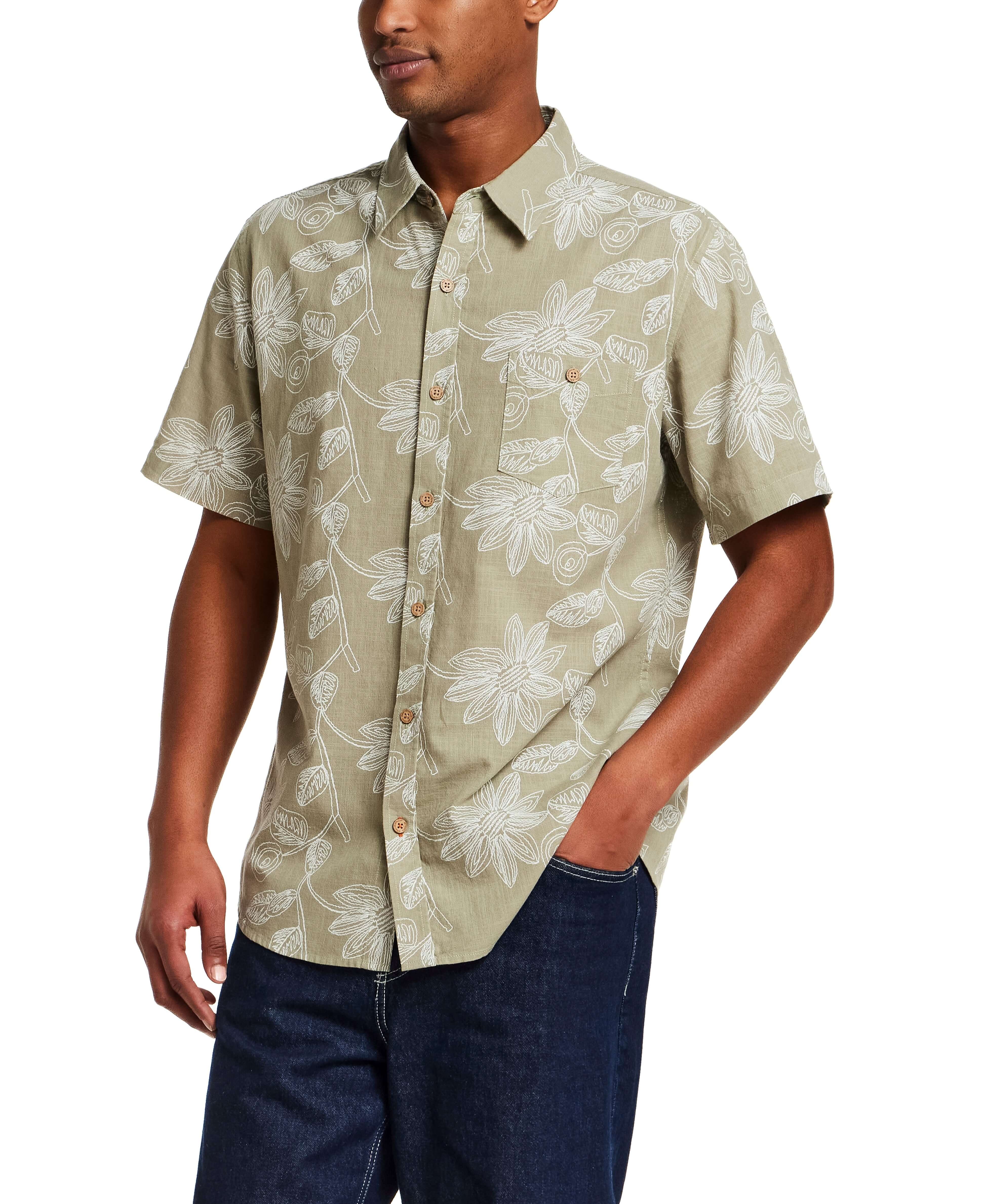 100% Cotton Linen-Texture Shirt in Sea Grass - Image 4