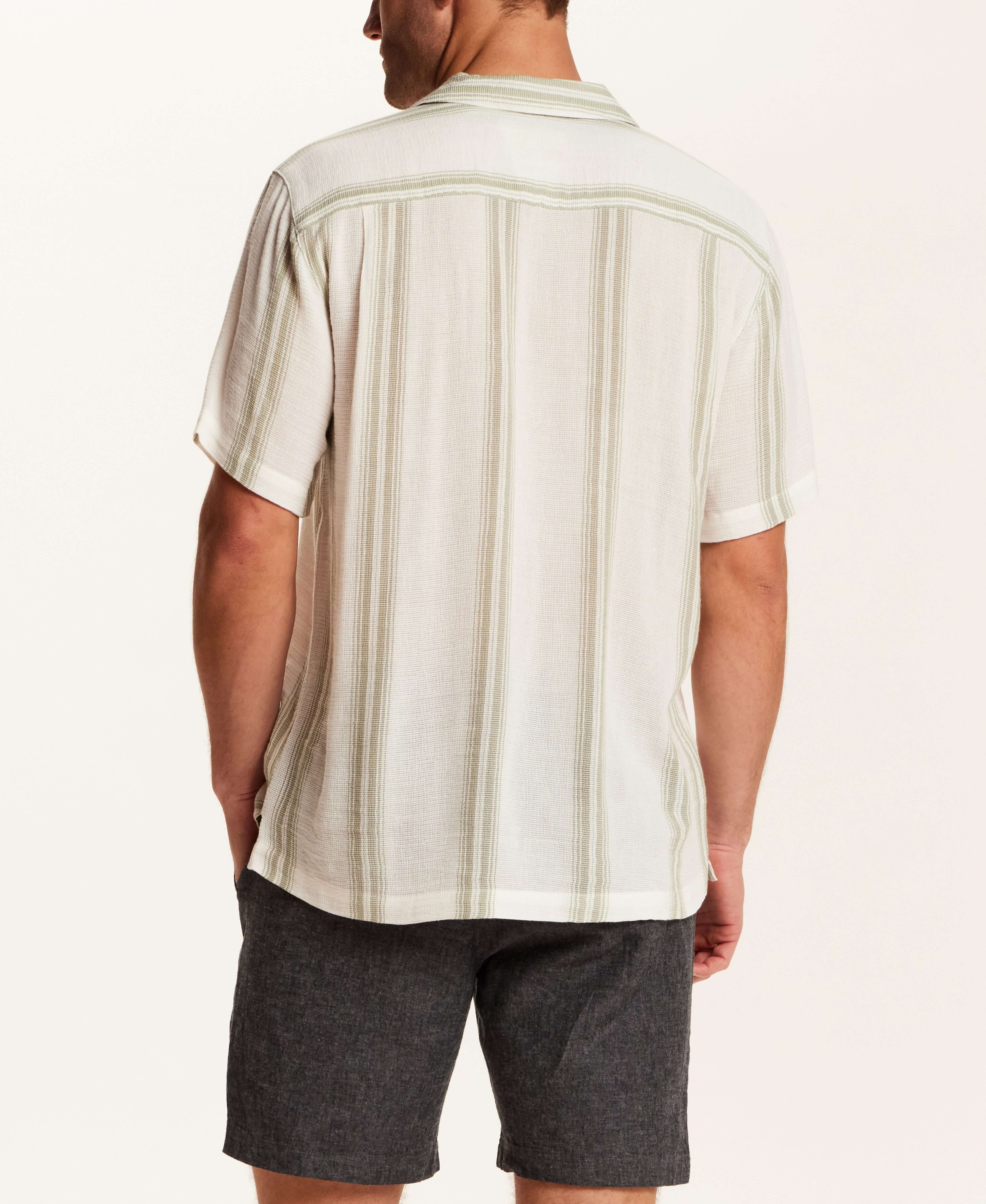 Airtex Stripe Camp Collar Shirt in Sea Grass - Image 3