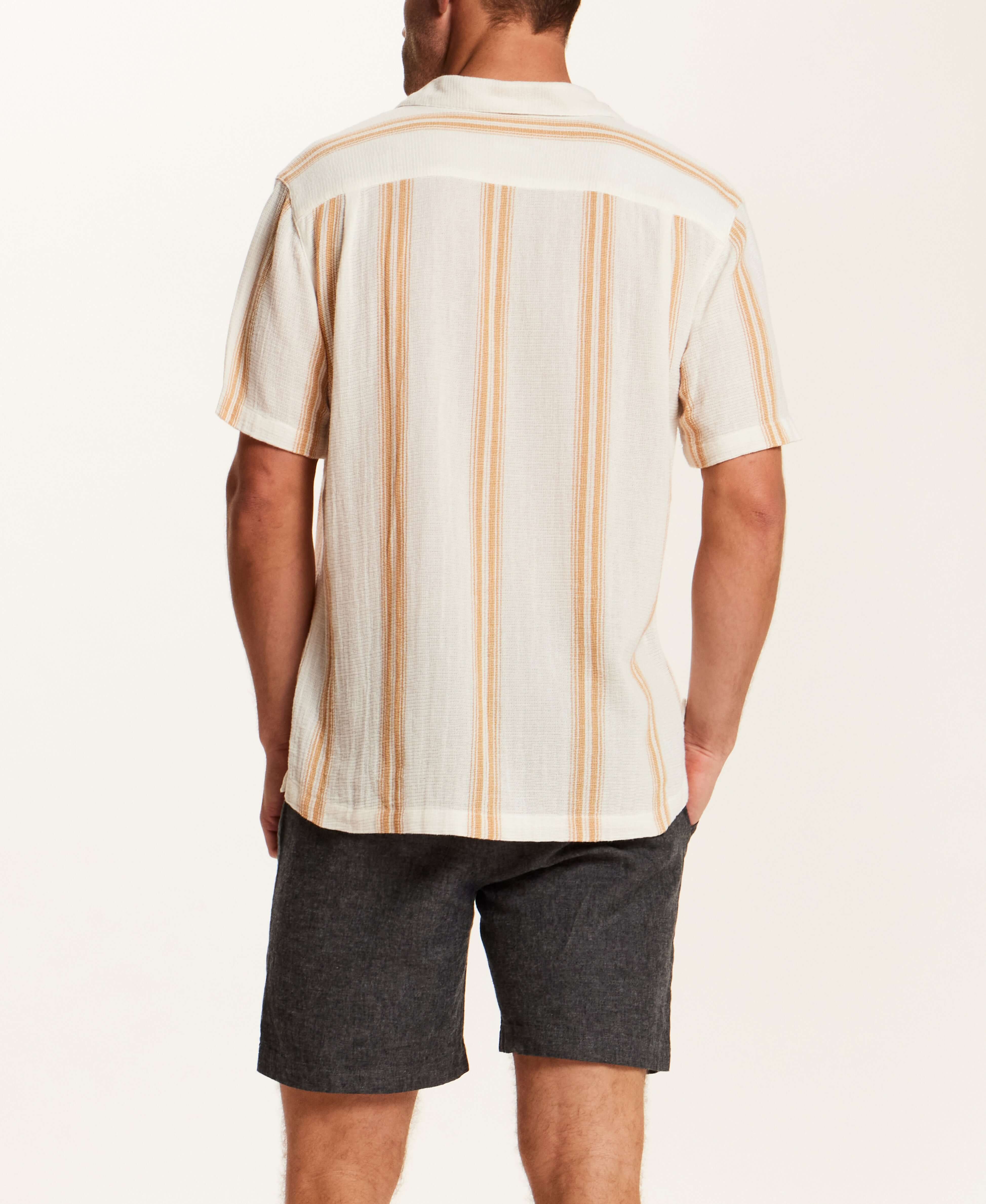 Airtex Stripe Camp Collar Shirt in Sunrise - Image 4