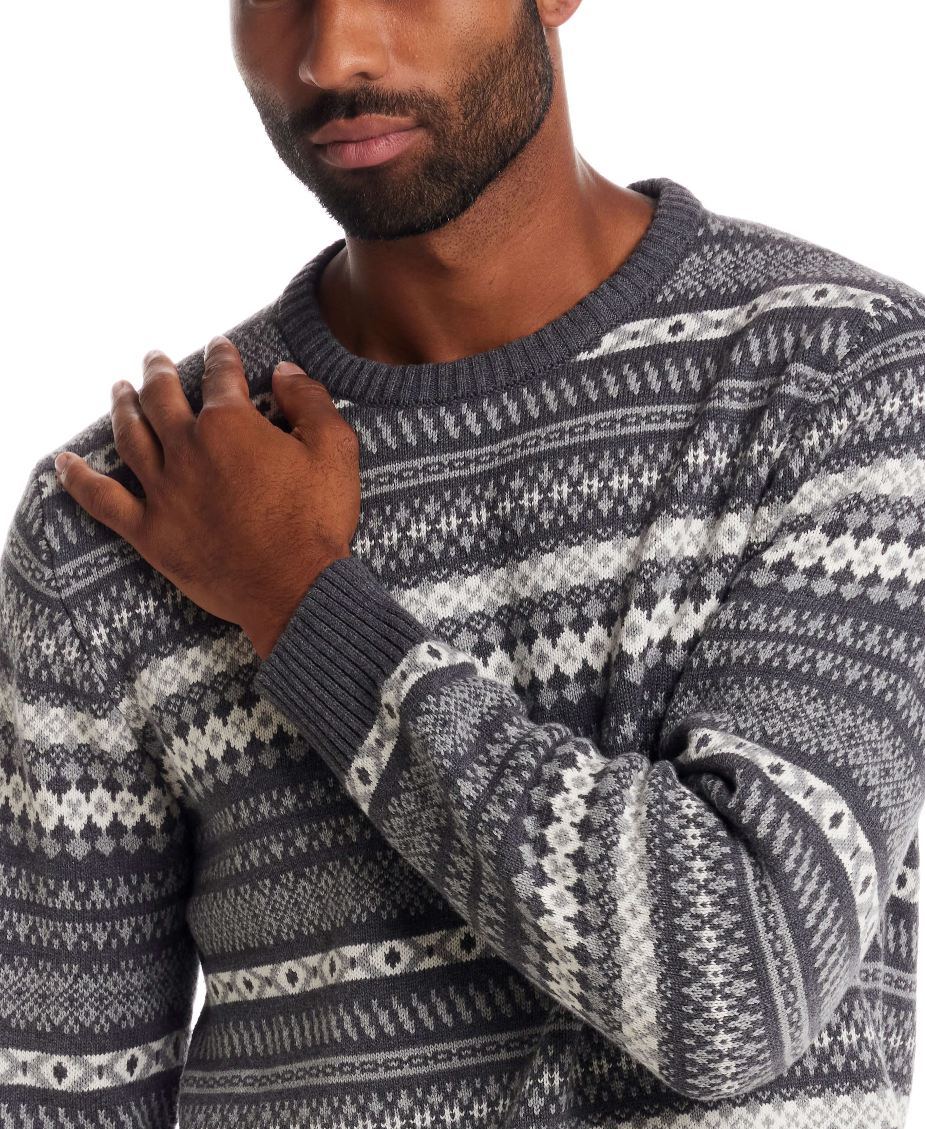 Allover Fair Isle Crew in Smoke Grey Heather - Image 3