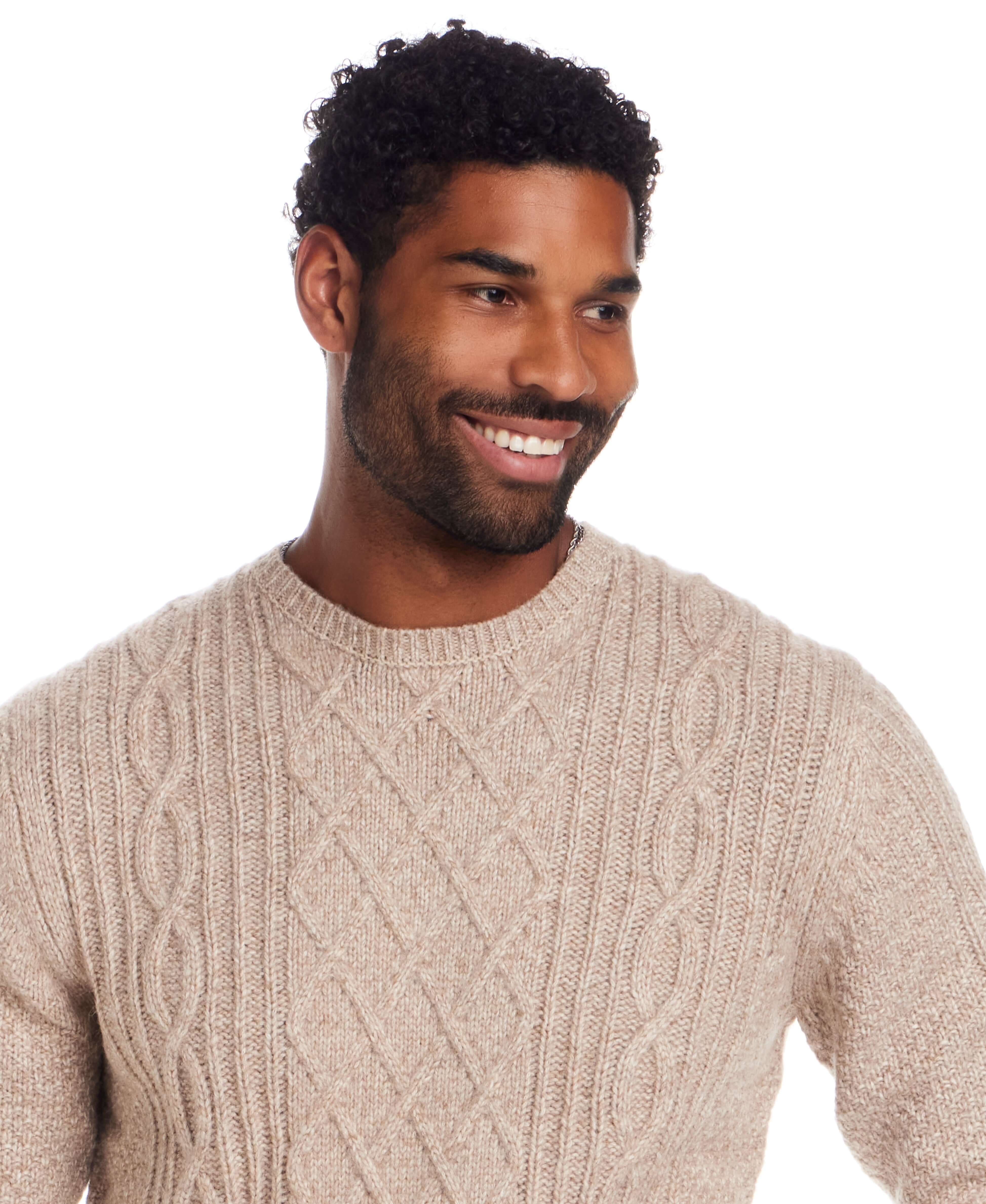 Alpaca Blend Cable Knit Crew in Birch - Image 4