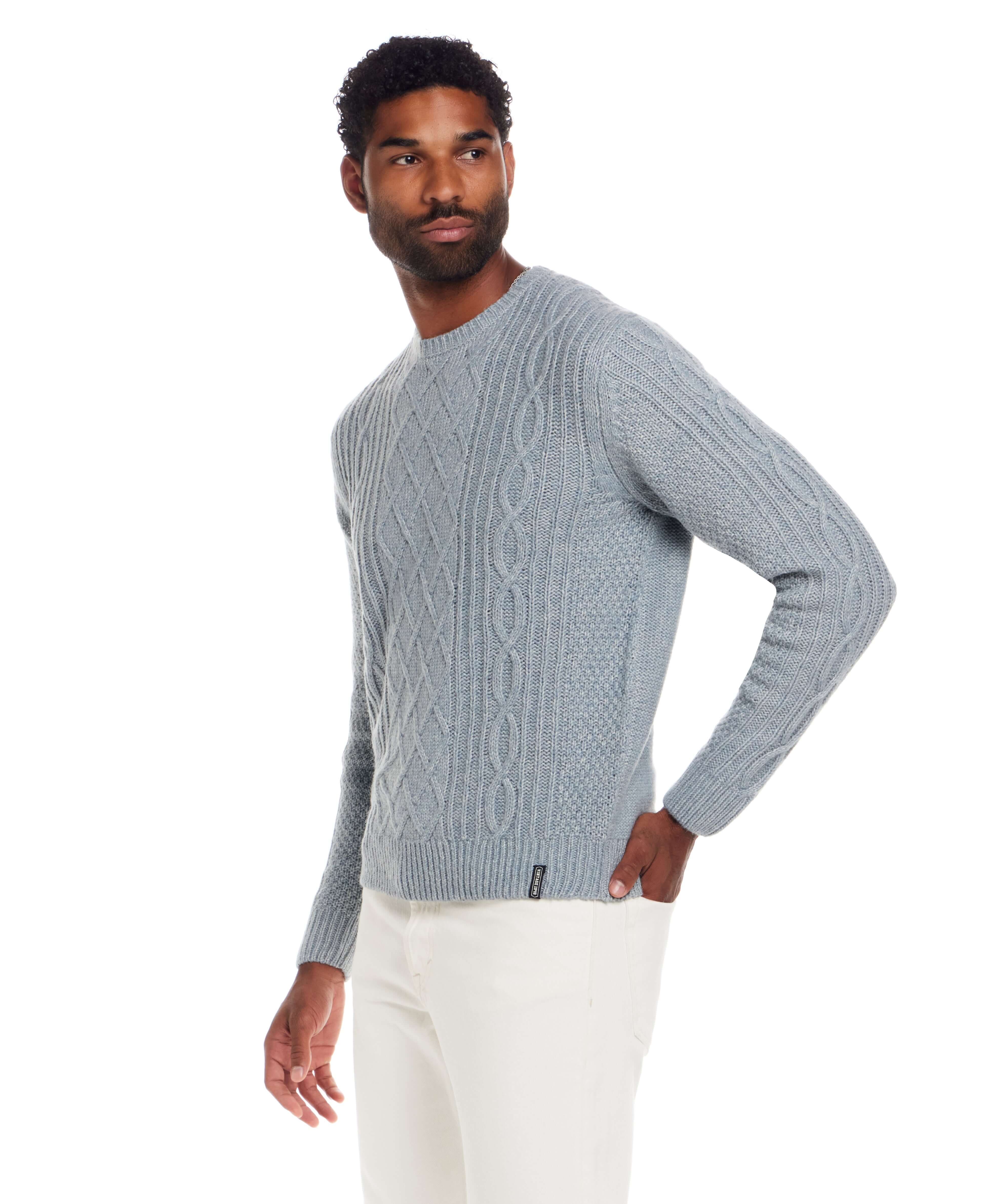 Alpaca Blend Cable Knit Crew in Light Denim - Image 4