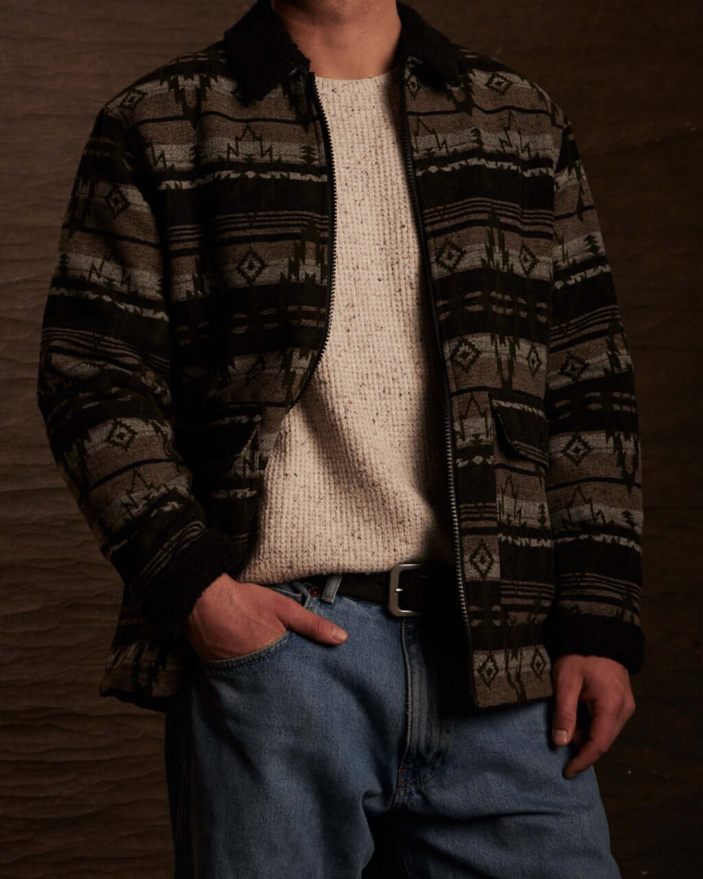 Berber Lined Southwest Rancher Jacket in Olive Black - Image 12