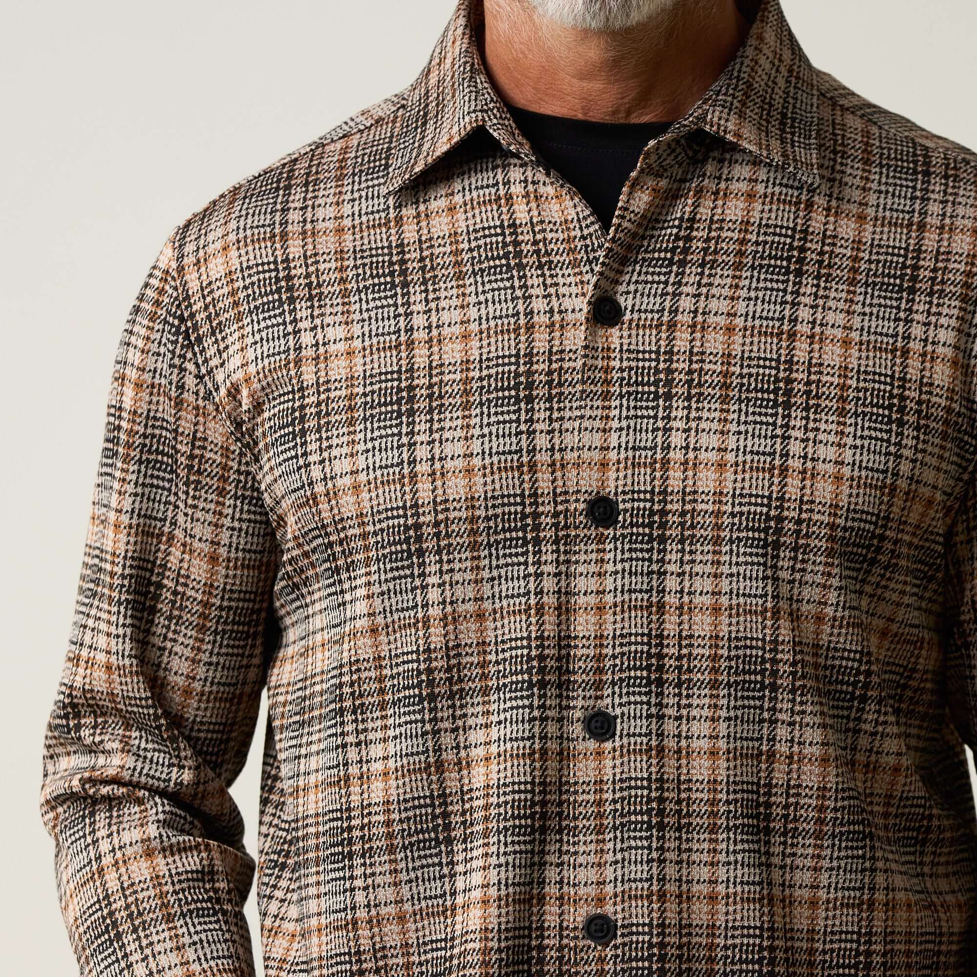 Bold Pattern Jacquard Button Down Shirt in Dark Khaki - Image 3