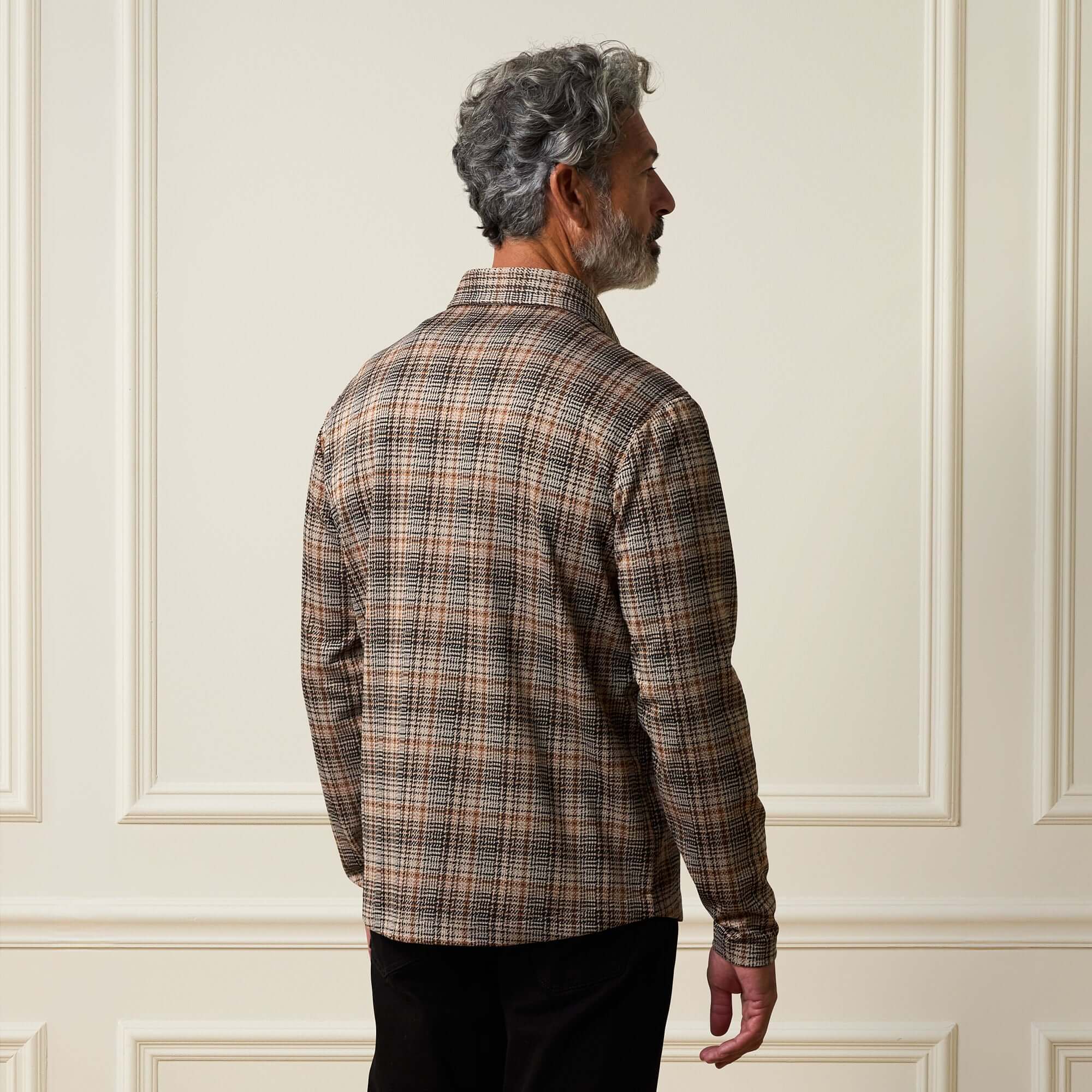 Bold Pattern Jacquard Button Down Shirt in Dark Khaki - Image 5