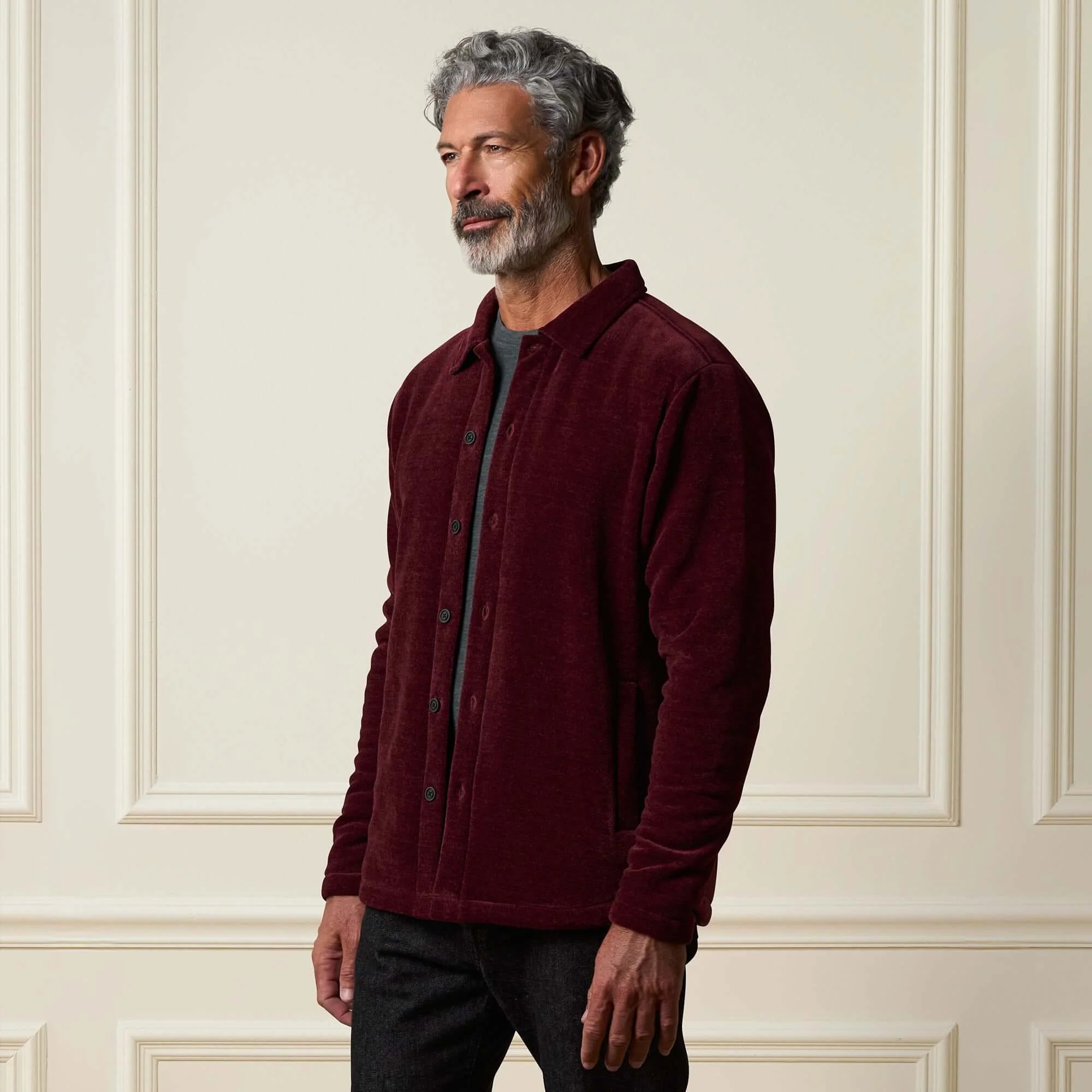 Brushed Corded Shirt Jacket in Fig - Image 3