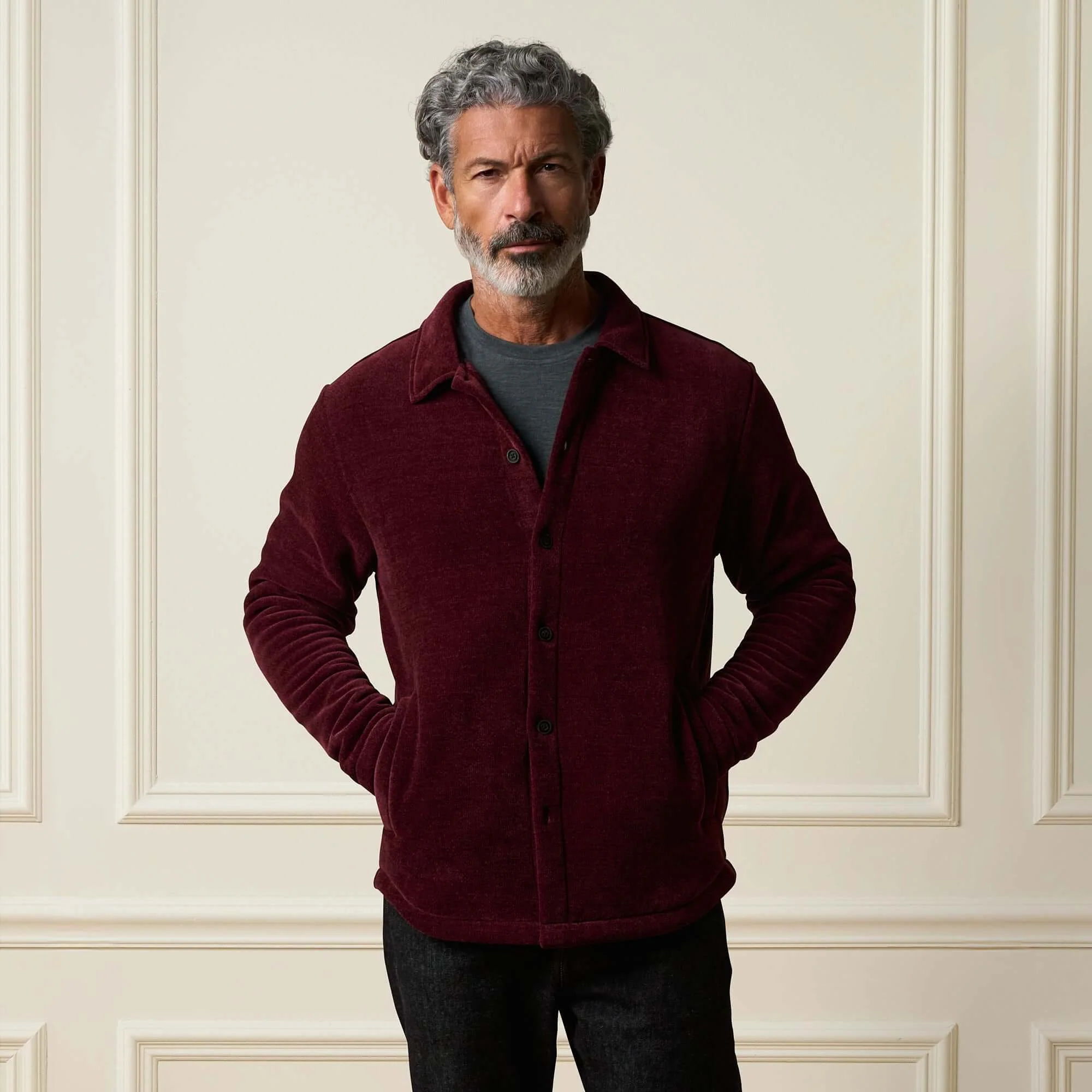 Brushed Corded Shirt Jacket in Fig - Image 7