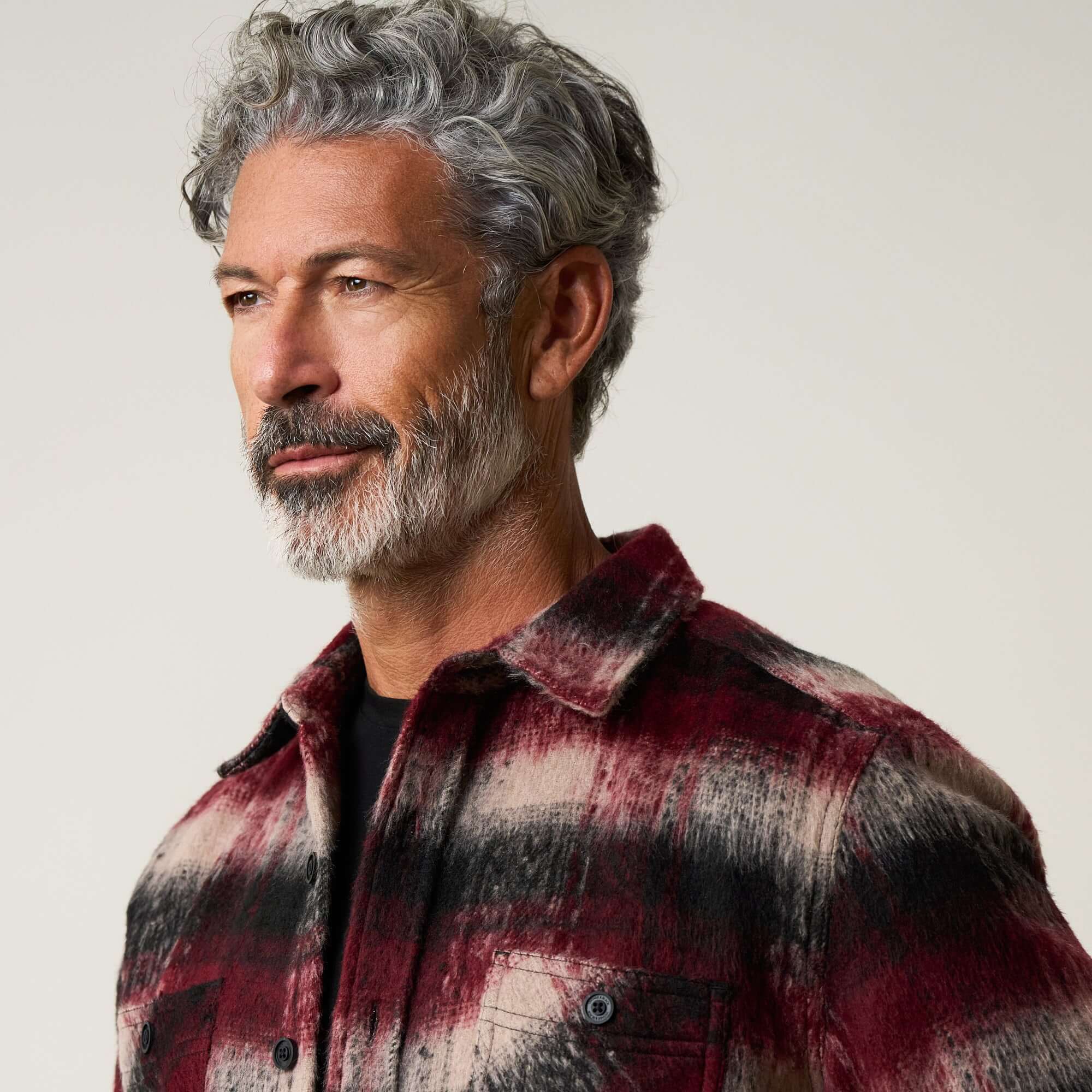 Brushed Unlined Plaid Shirt Jacket in Burgundy - Image 3