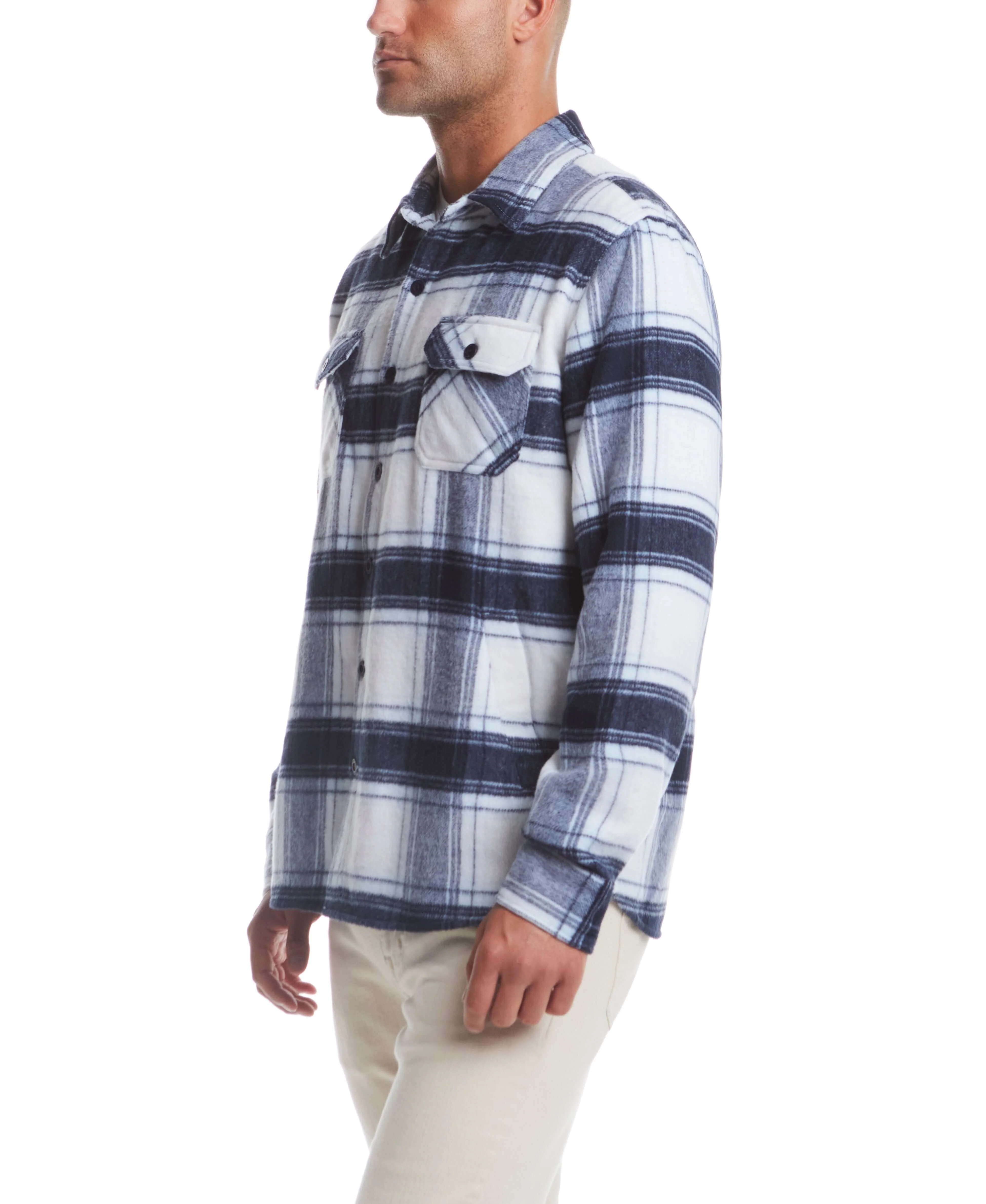 Brushed Unlined Shirt Jacket in White Plaid - Image 10