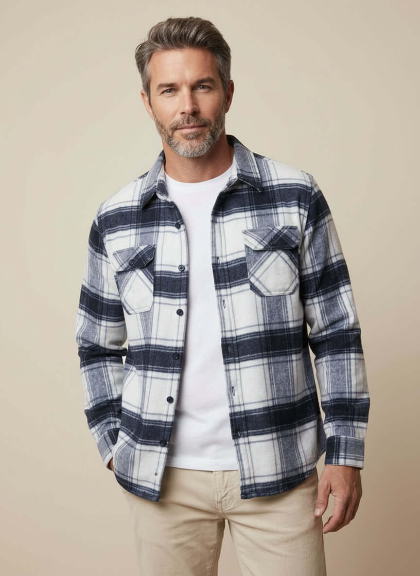 Brushed Unlined Shirt Jacket in White Plaid - Image 3