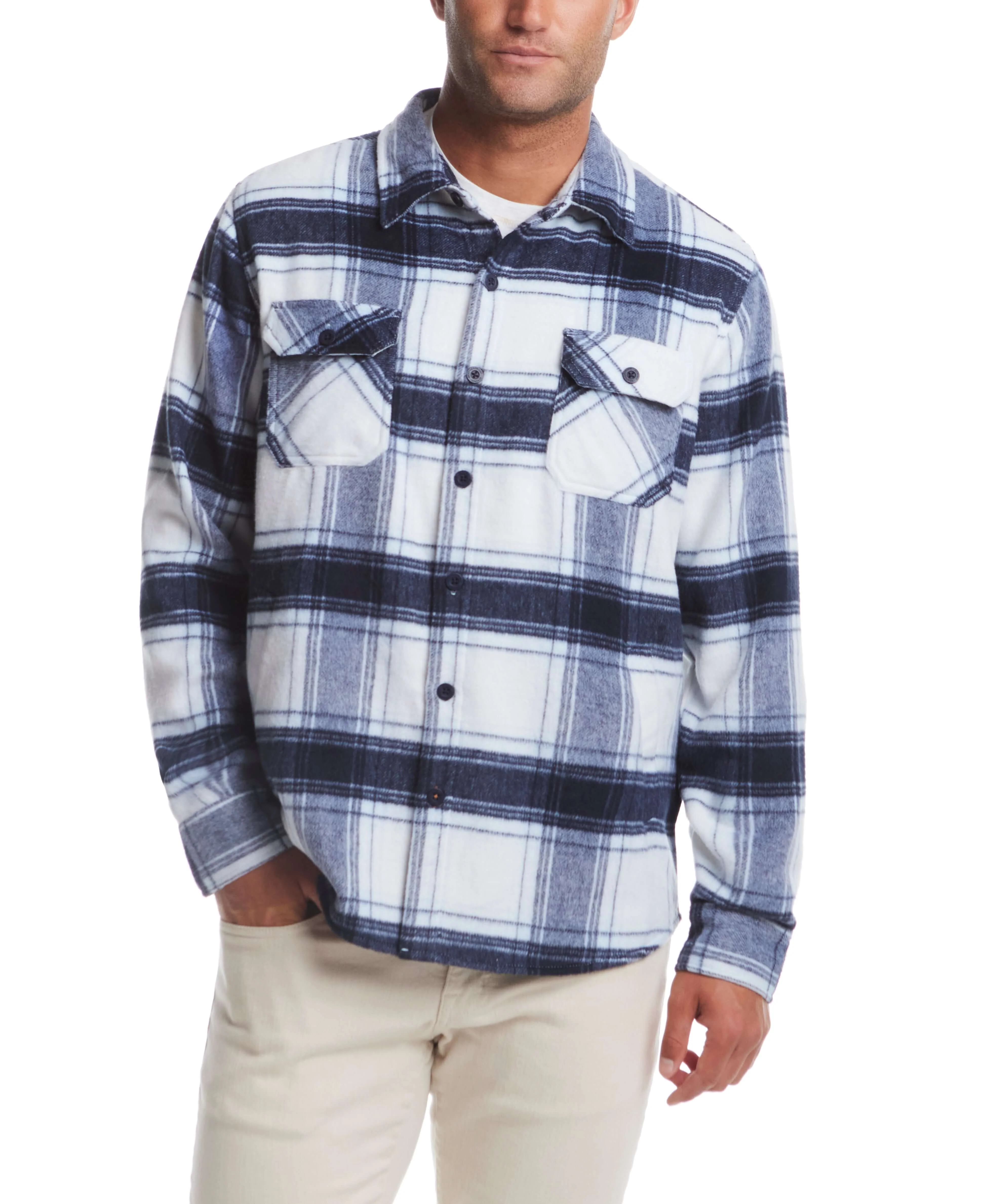 Brushed Unlined Shirt Jacket in White Plaid - Image 9
