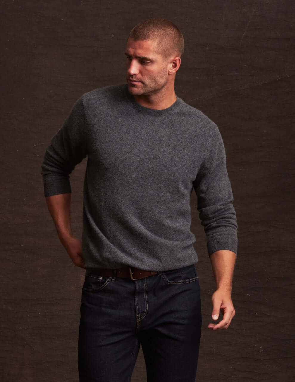 Cashmere Solid Crew in Charcoal Heather - Image 3
