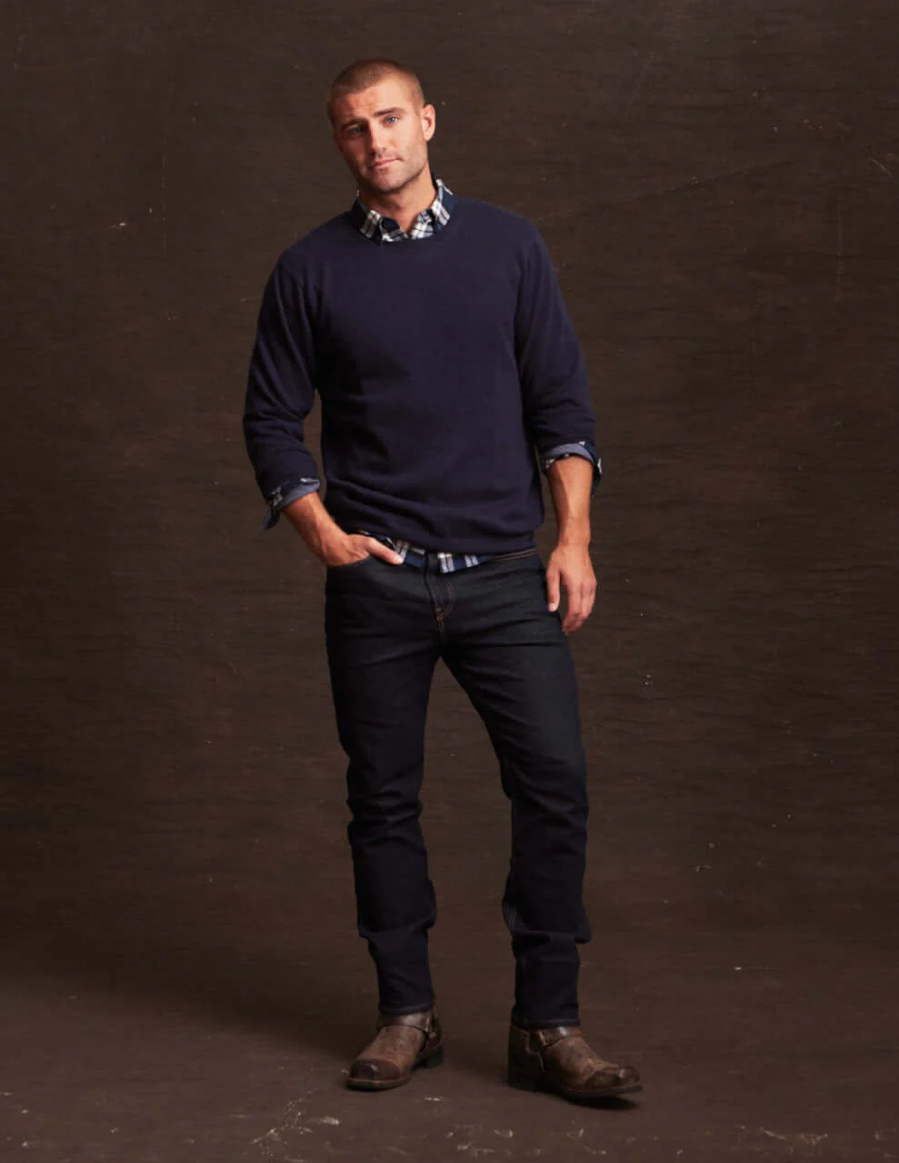 Cashmere Solid Crew in Dark Navy - Image 3