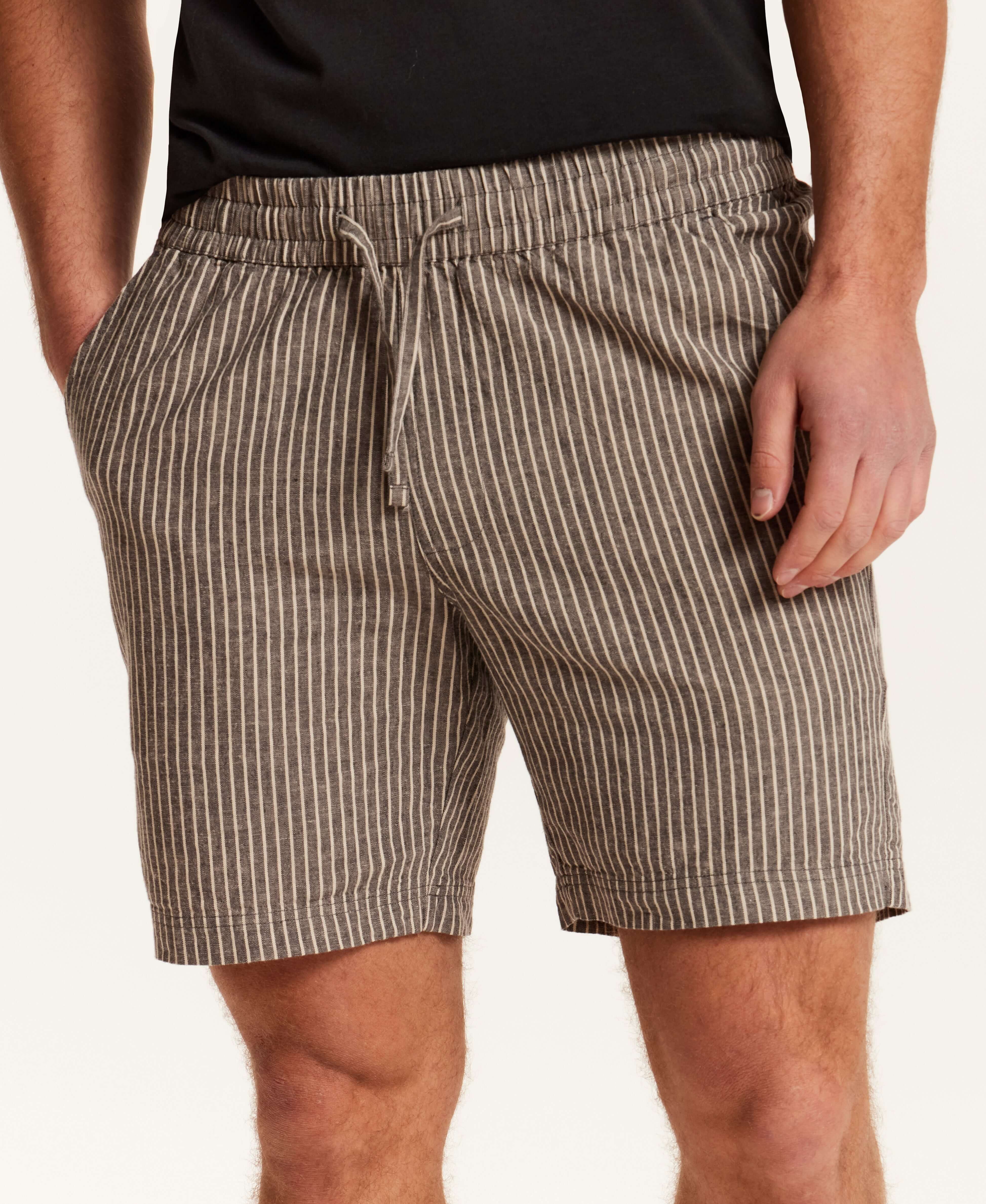 Chambray Stripe Drawstring Short in Black Stripe - Image 3