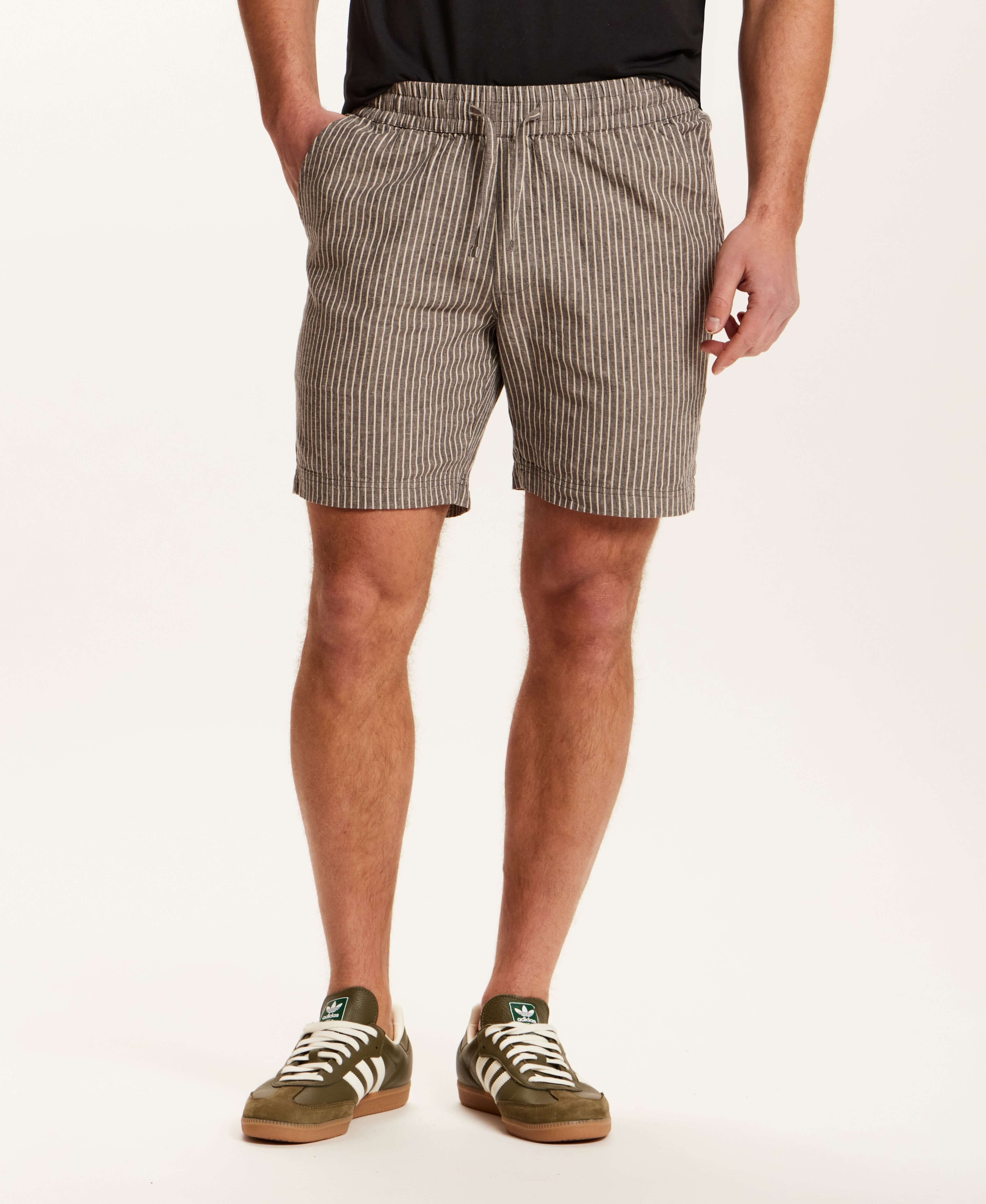 Chambray Stripe Drawstring Short in Black Stripe - Image 4