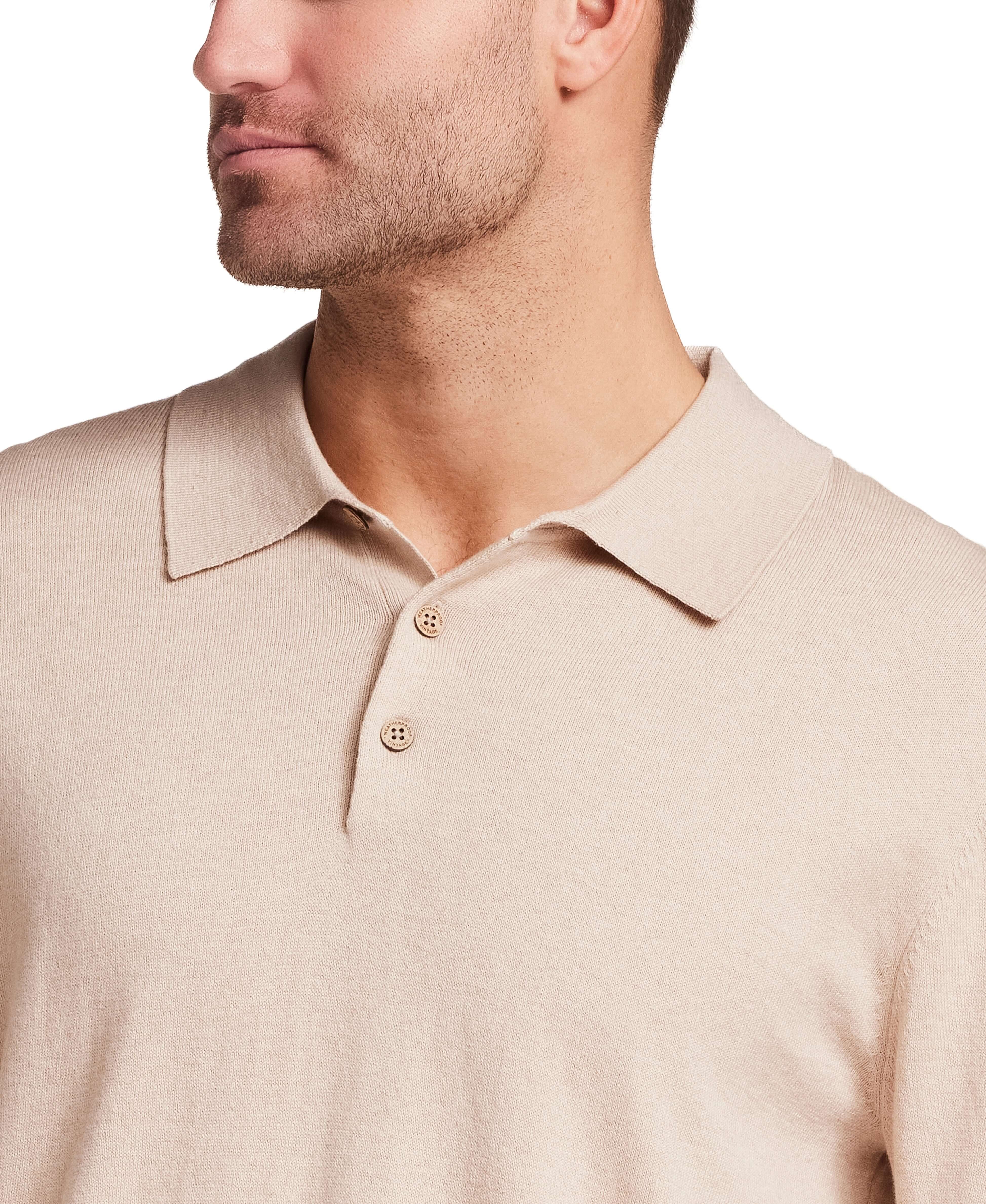 Cotton Cashmere Long Sleeve Polo in Oat - Image 2