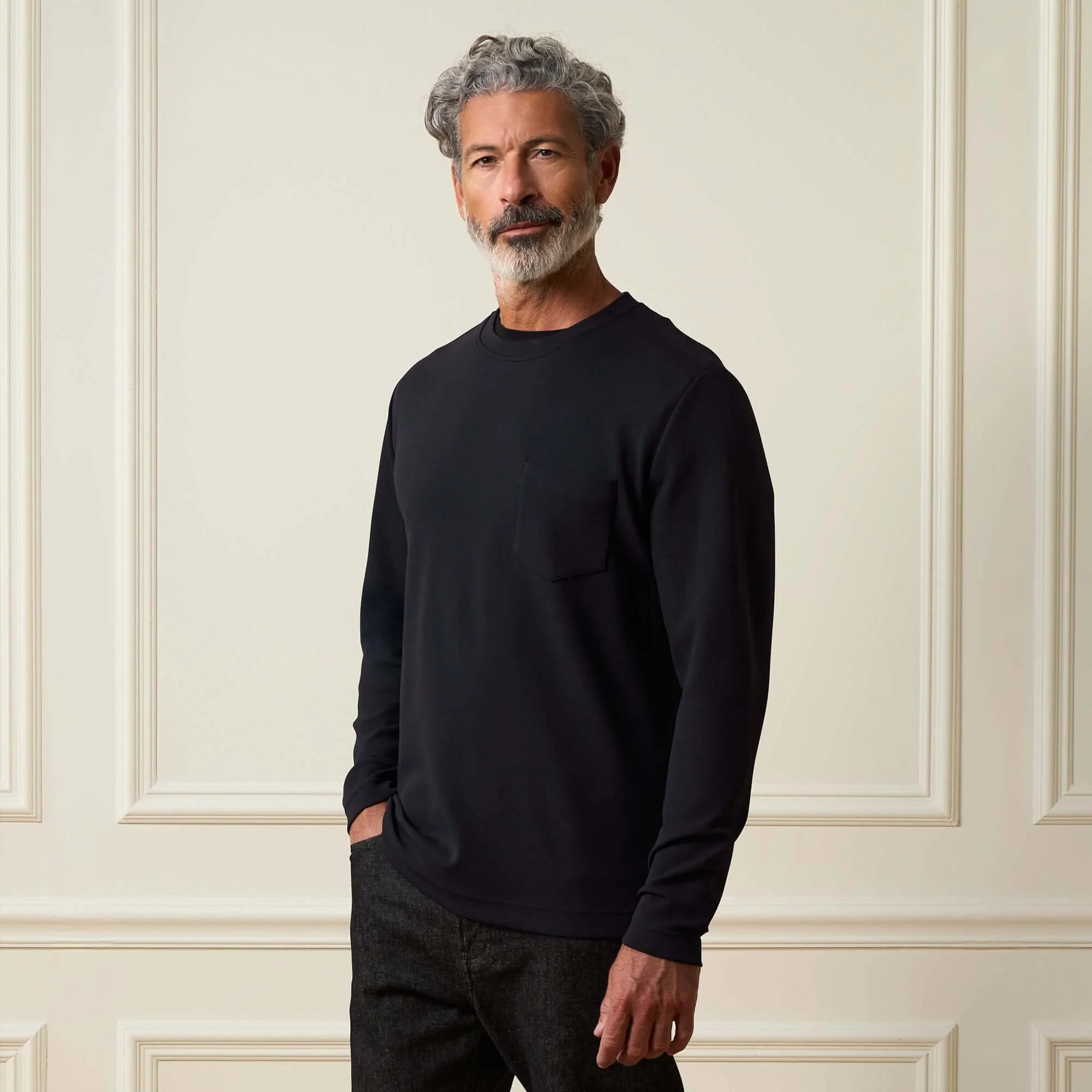 Crinkle Scuba Crew Neck in Black - Image 3