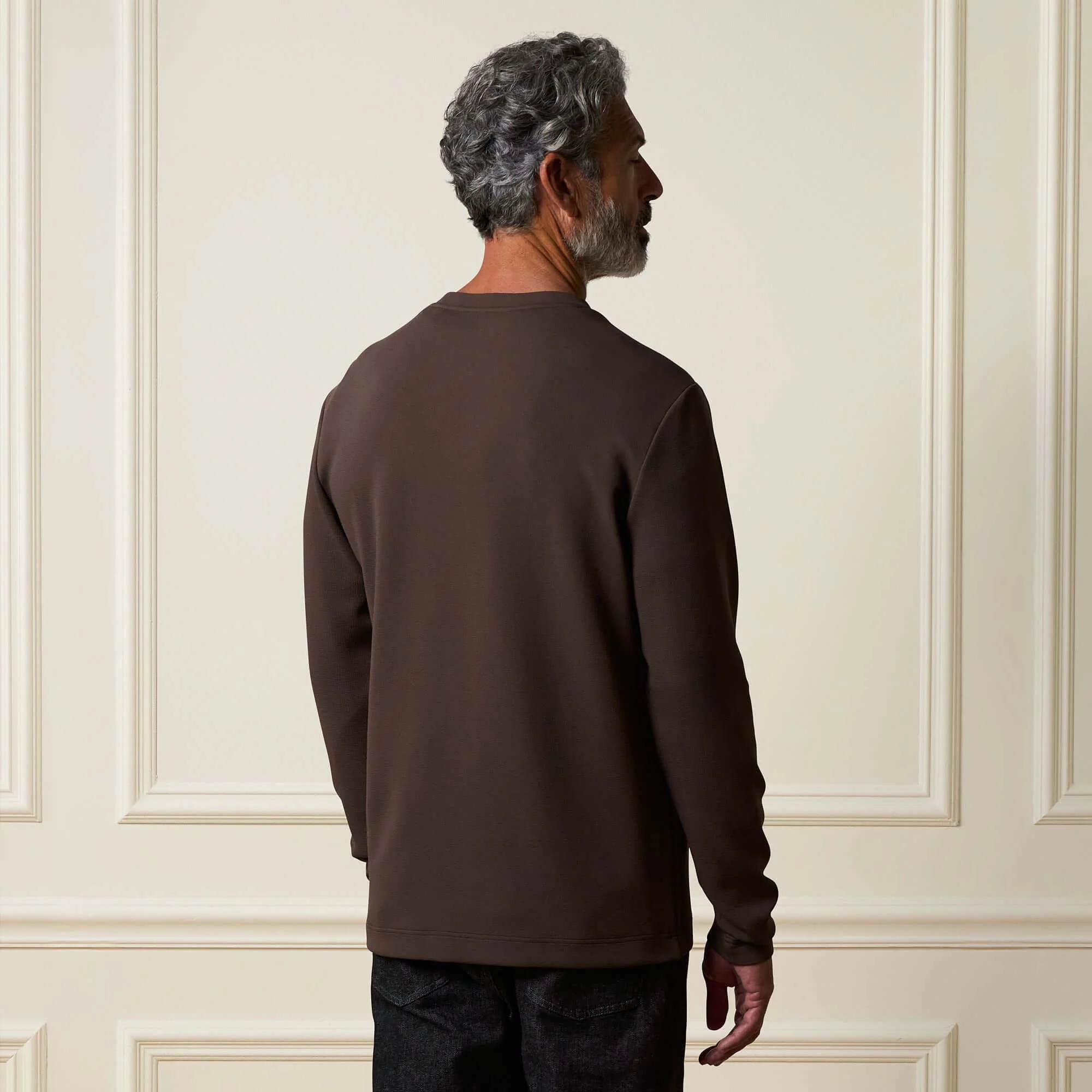 Crinkle Scuba Crew Neck in Brown - Image 3