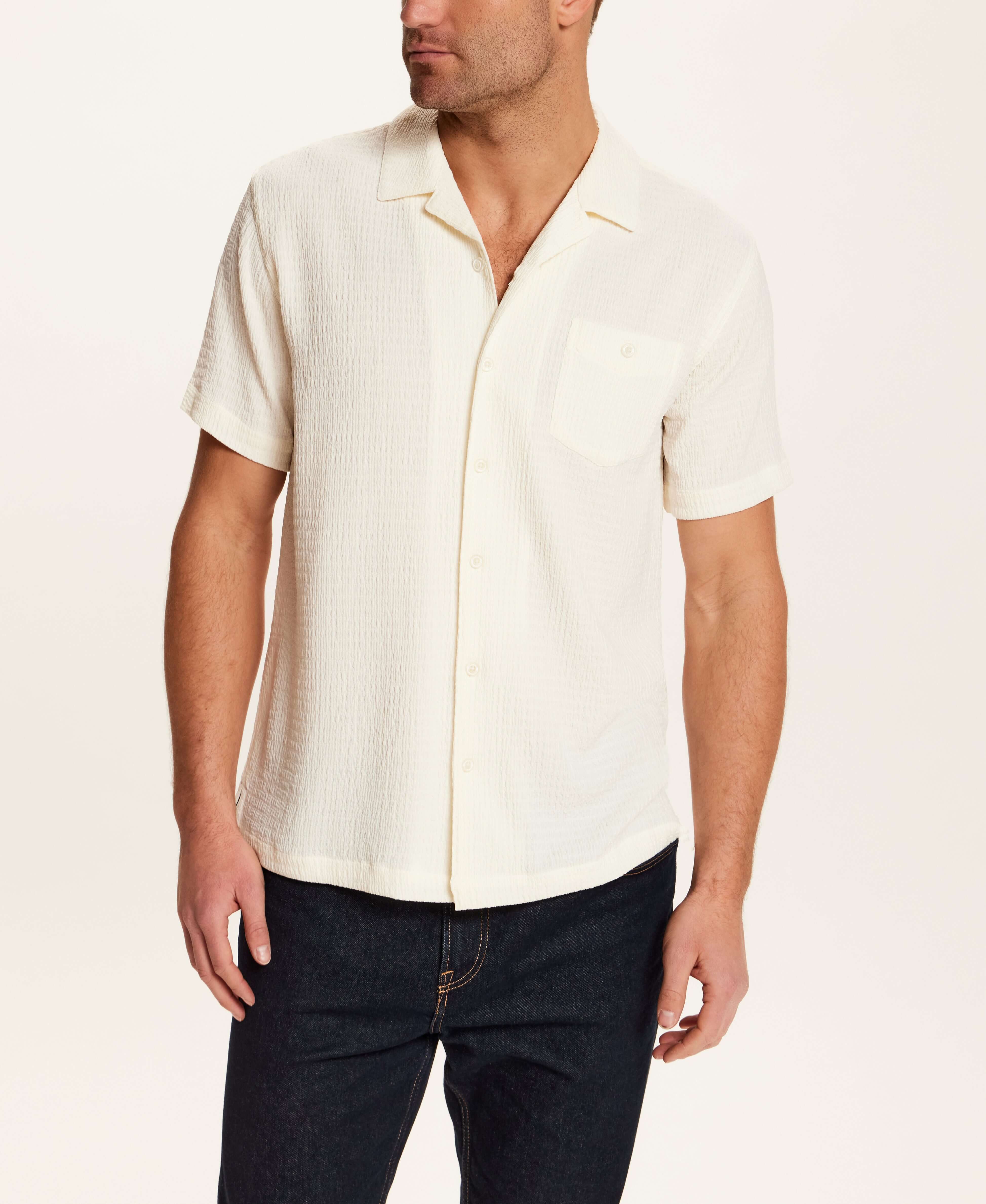 Crinkle Texture Camp Collar Shirt in Cream - Image 5