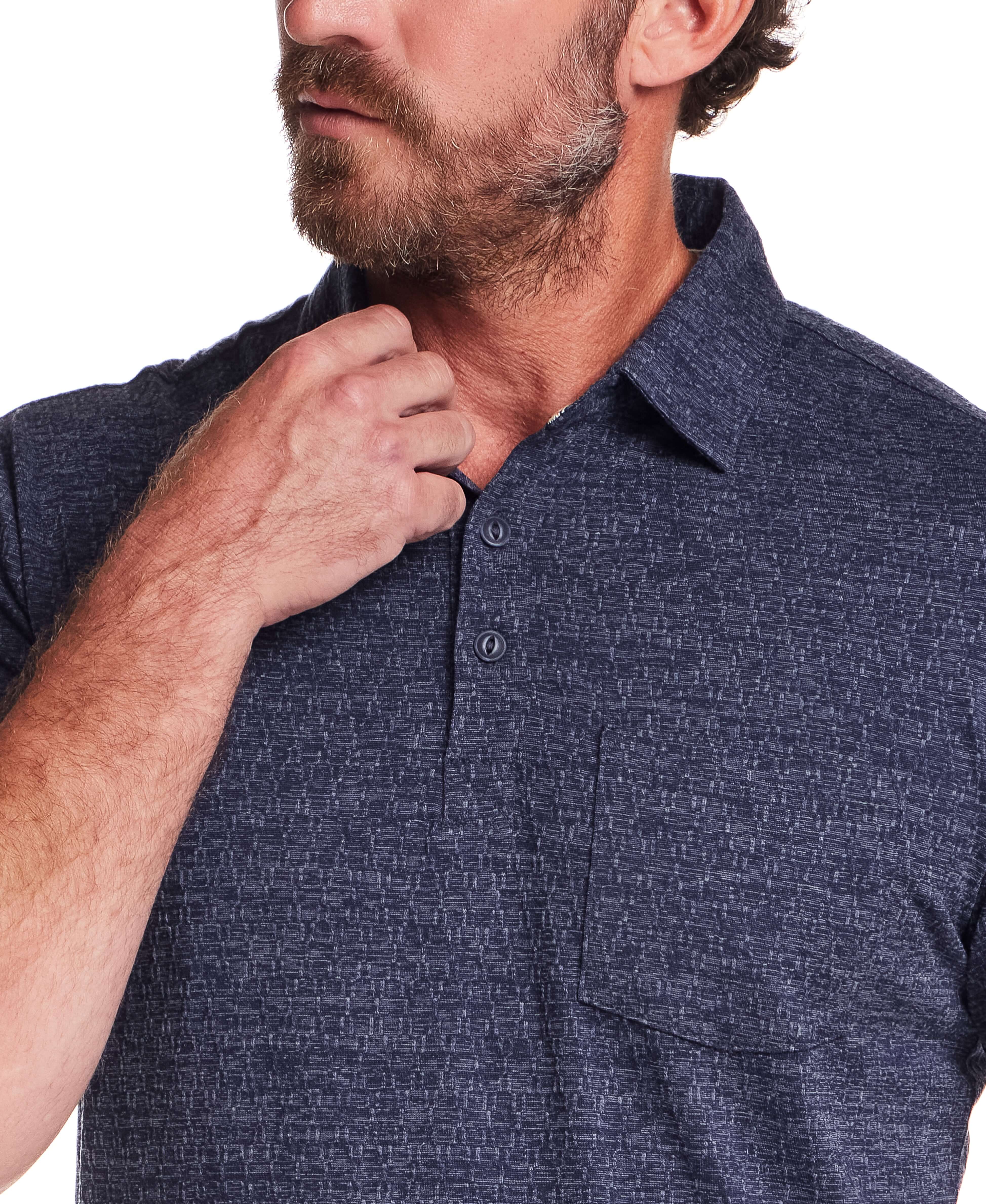 Diamond Texture Polo in Maritime Blue - Image 3
