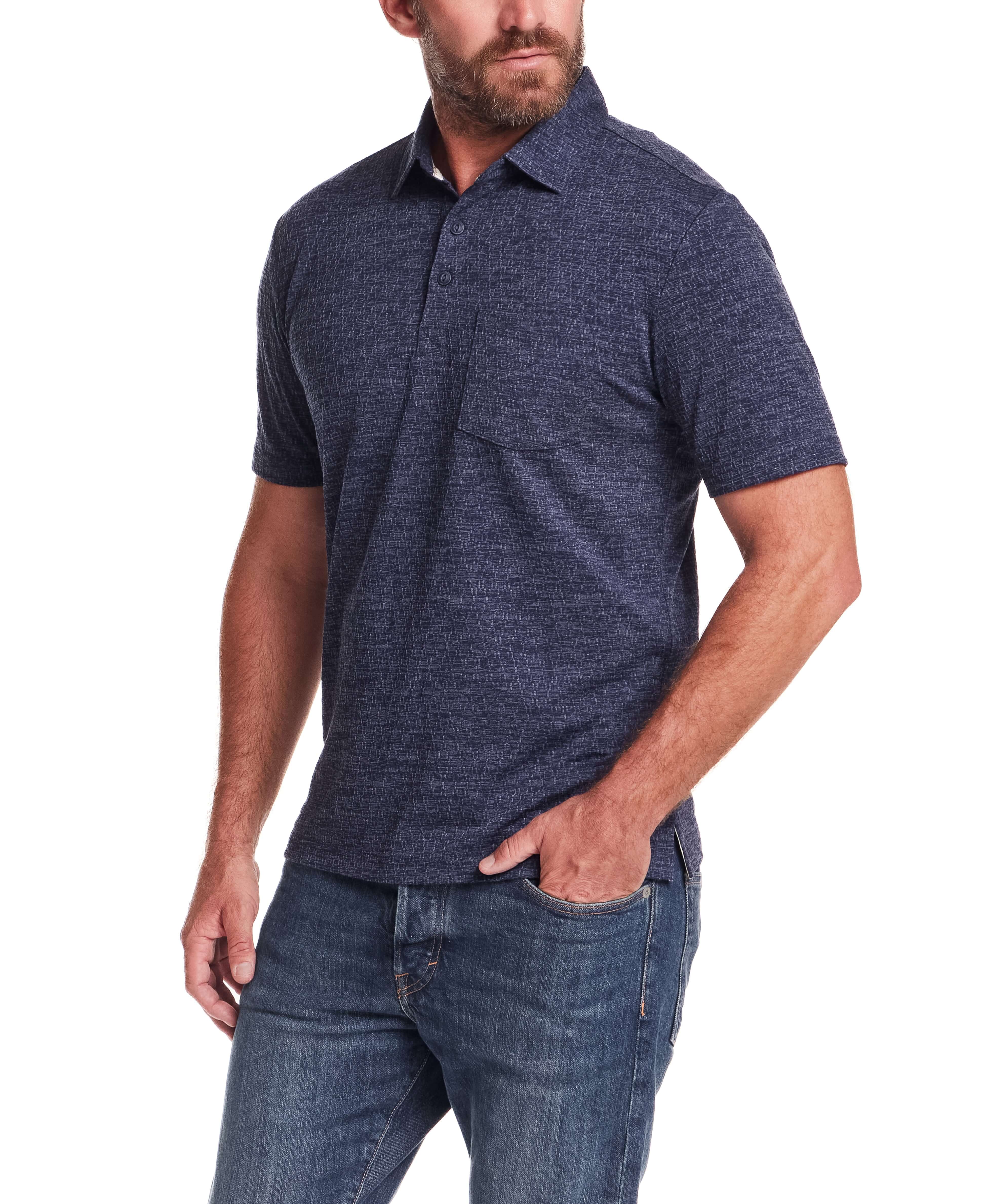 Diamond Texture Polo in Maritime Blue - Image 4