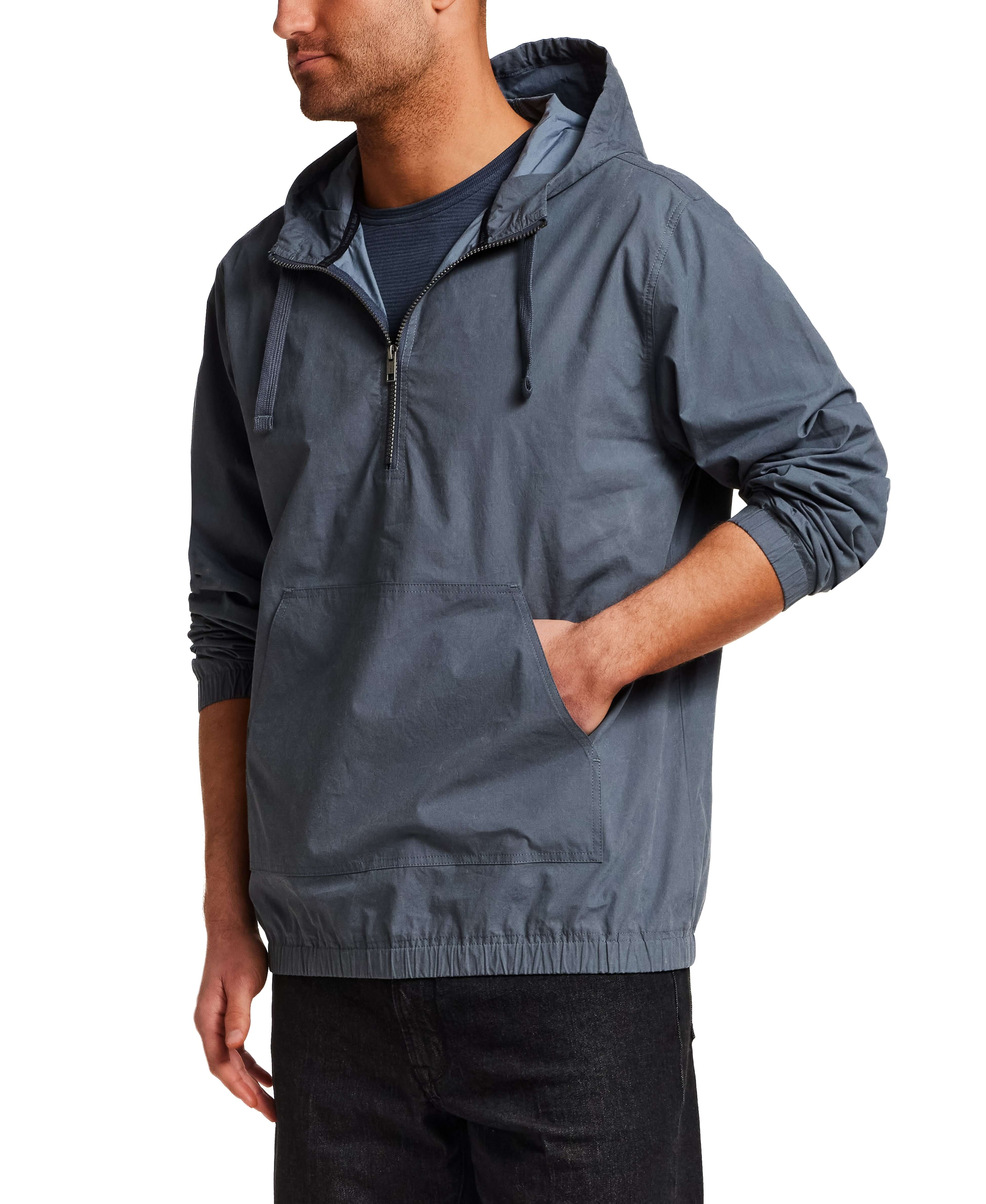 Distressed Poplin Hooded Pullover in Indigo - Image 3