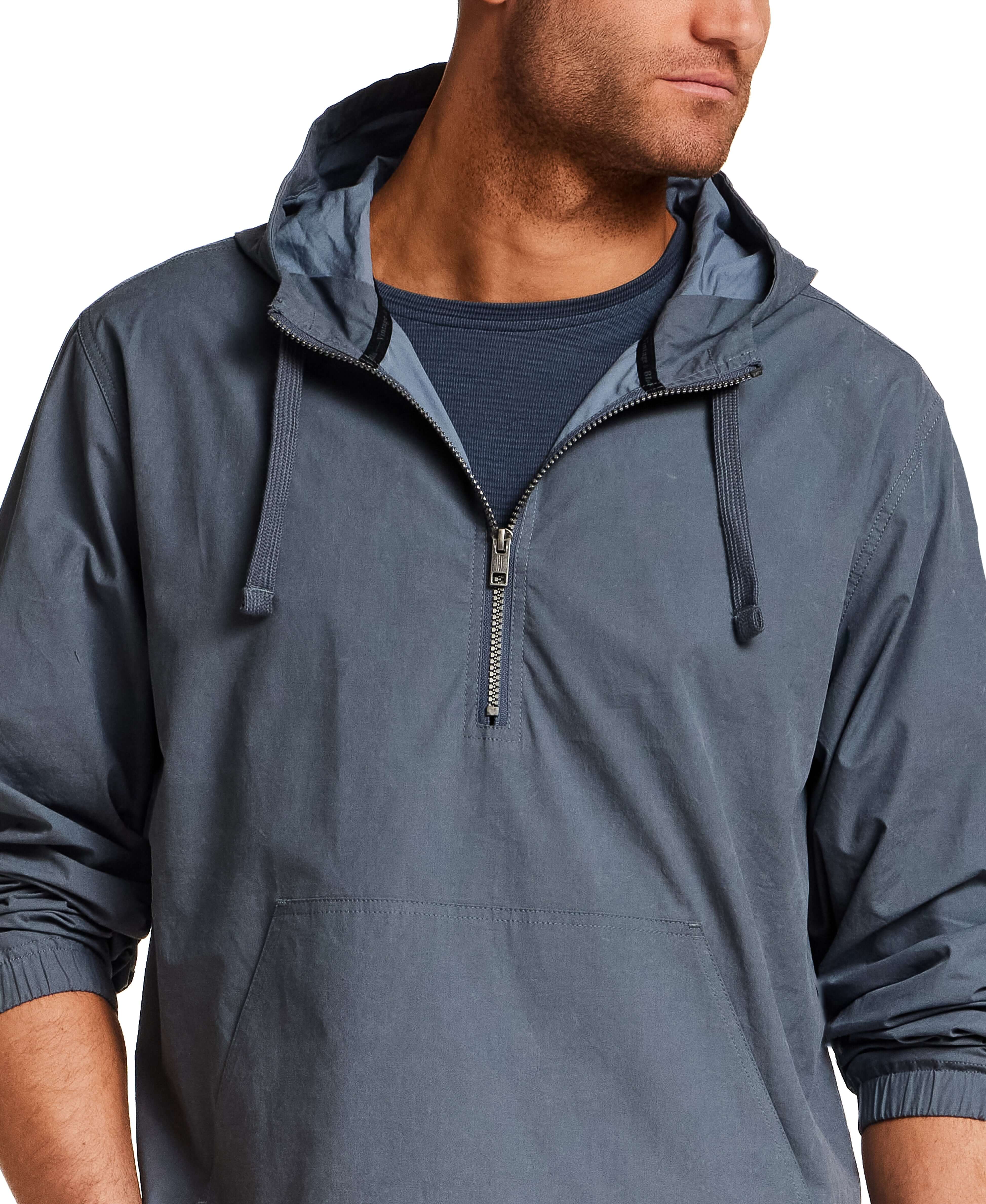 Distressed Poplin Hooded Pullover in Indigo - Image 6
