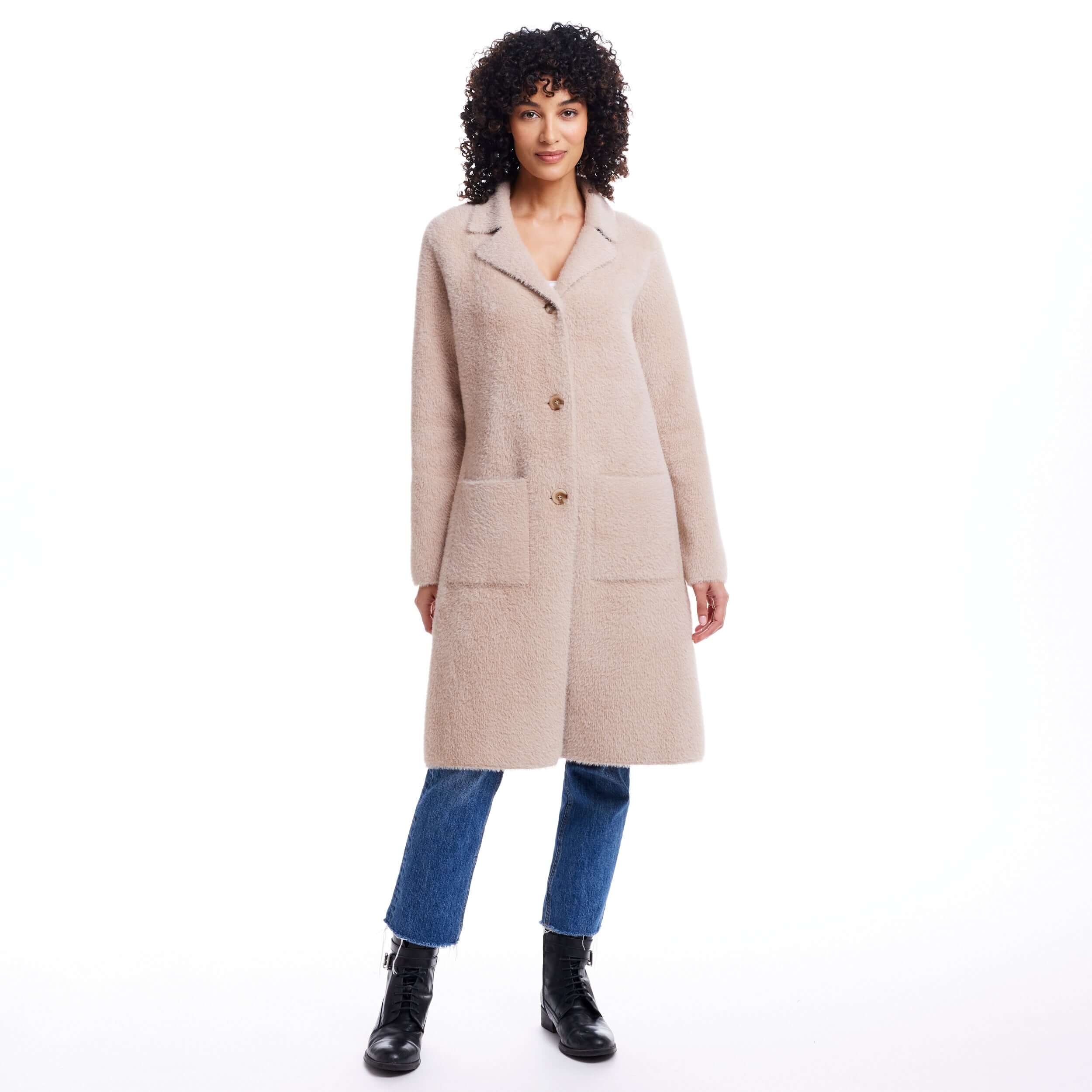 Women's Plush Coatigan In Apricot - Image 4