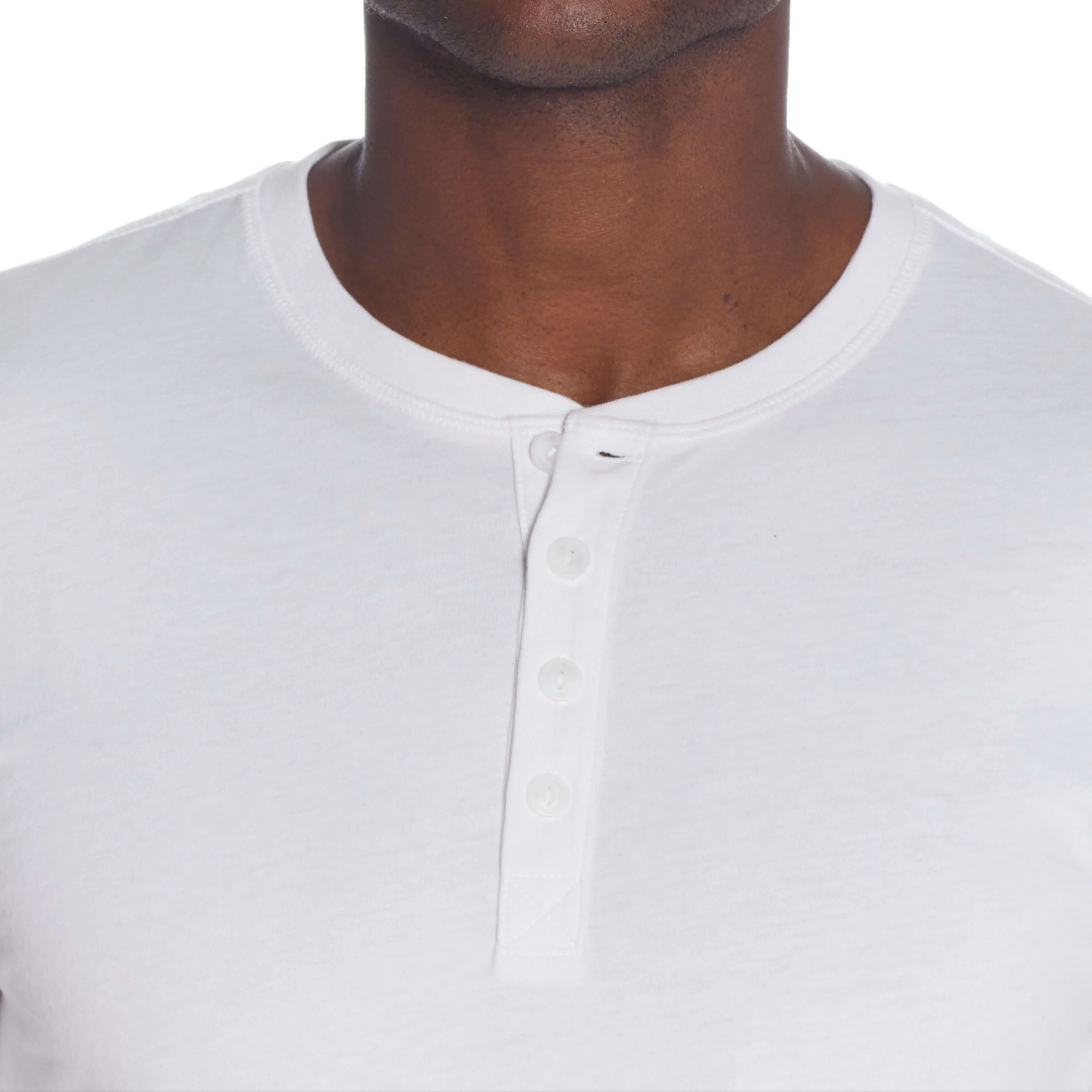 Long Sleeve Brushed Jersey Henley In White - Image 3