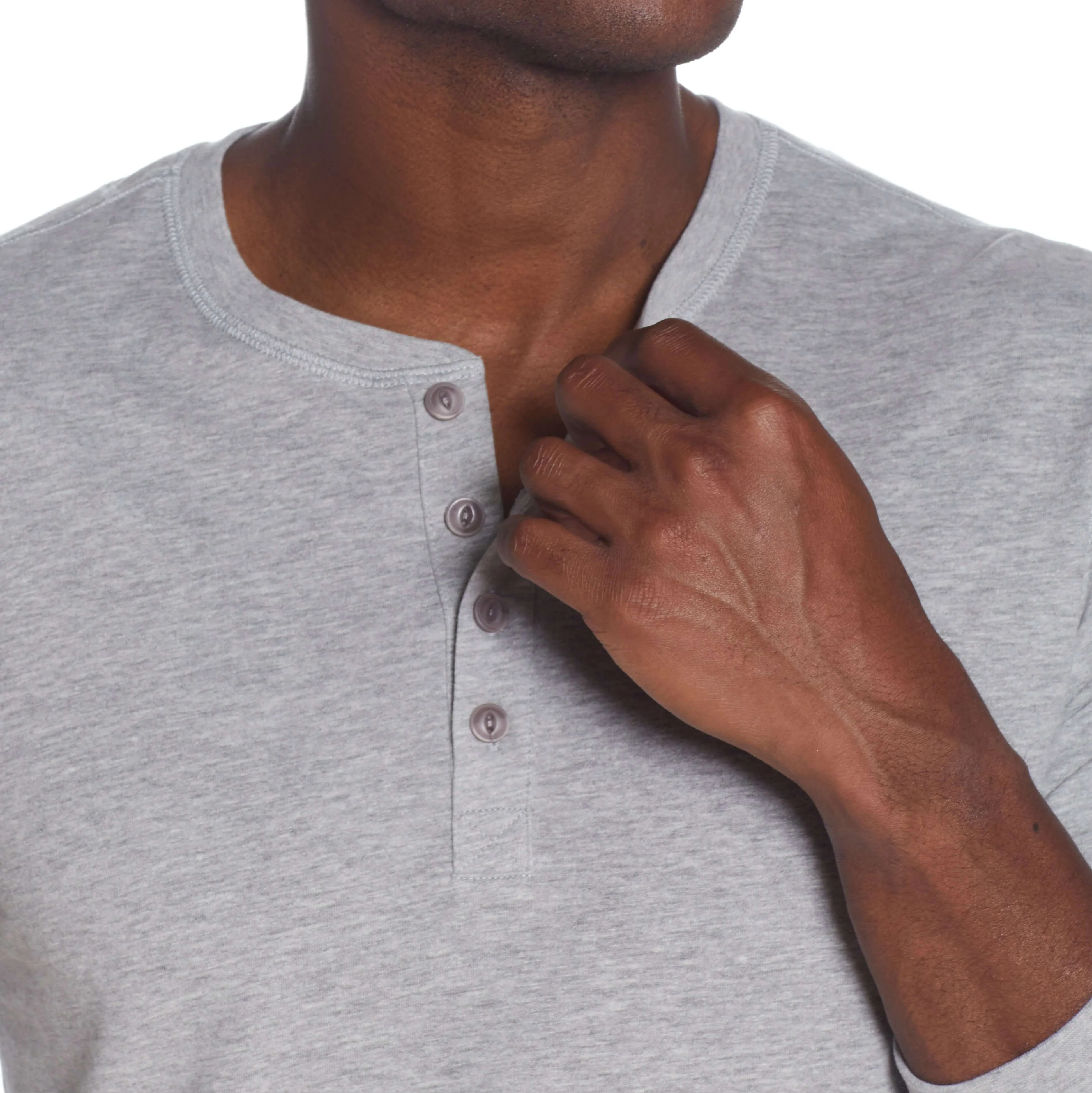 Long Sleeve Brushed Jersey Henley In Light Grey Heather - Image 4