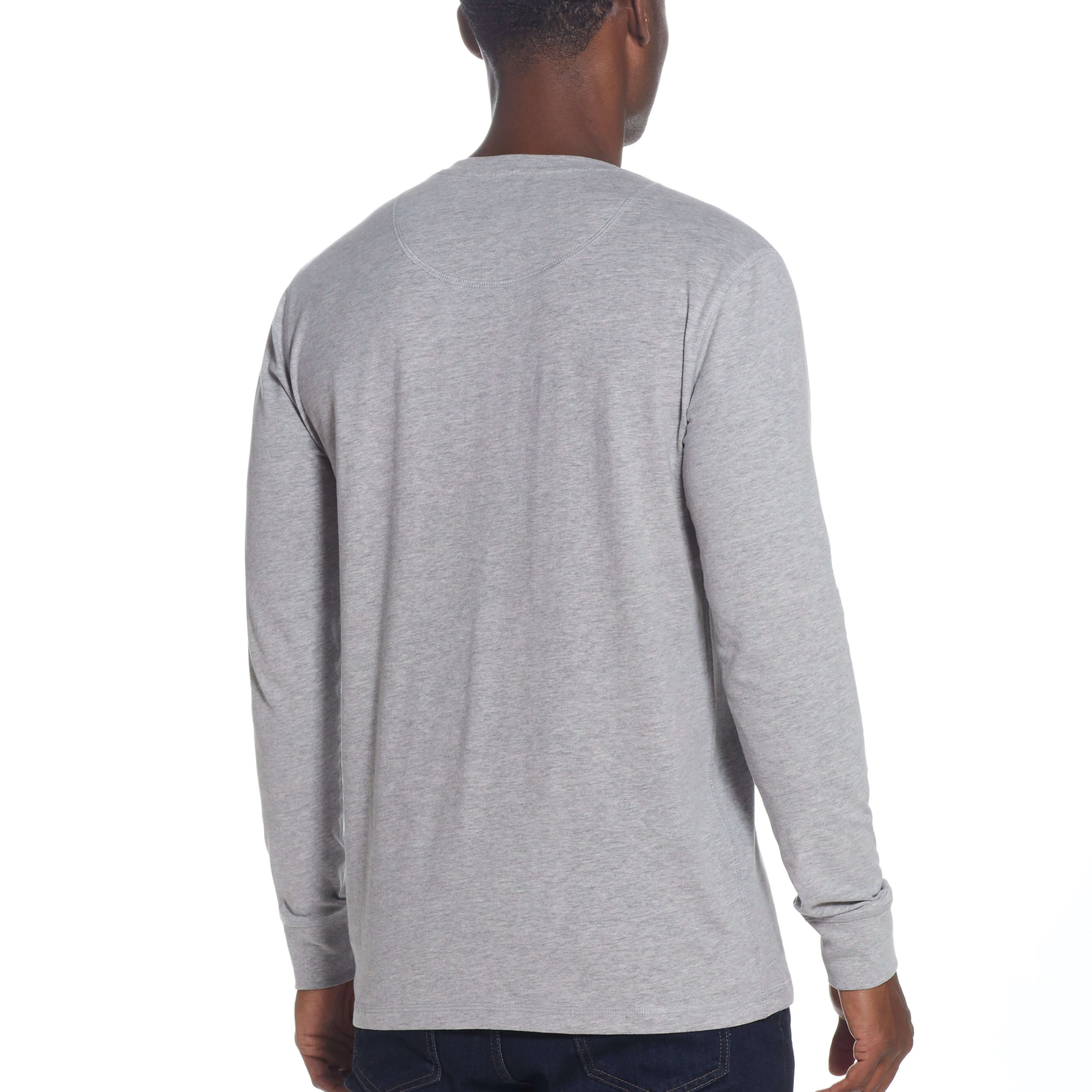 Long Sleeve Brushed Jersey Henley In Light Grey Heather - Image 5