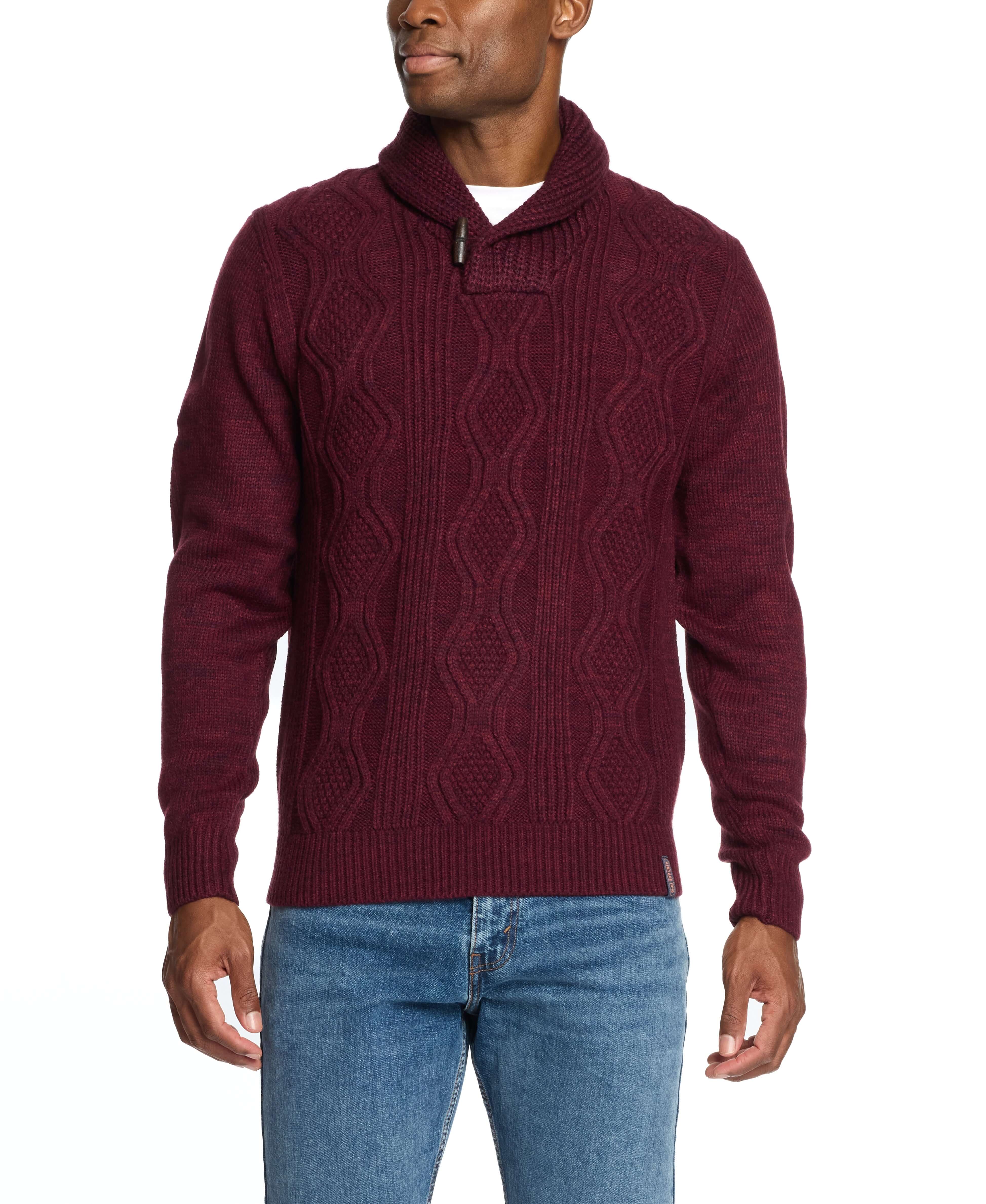 Fisherman Shawl Collar Sweater in Burgundy - Image 5