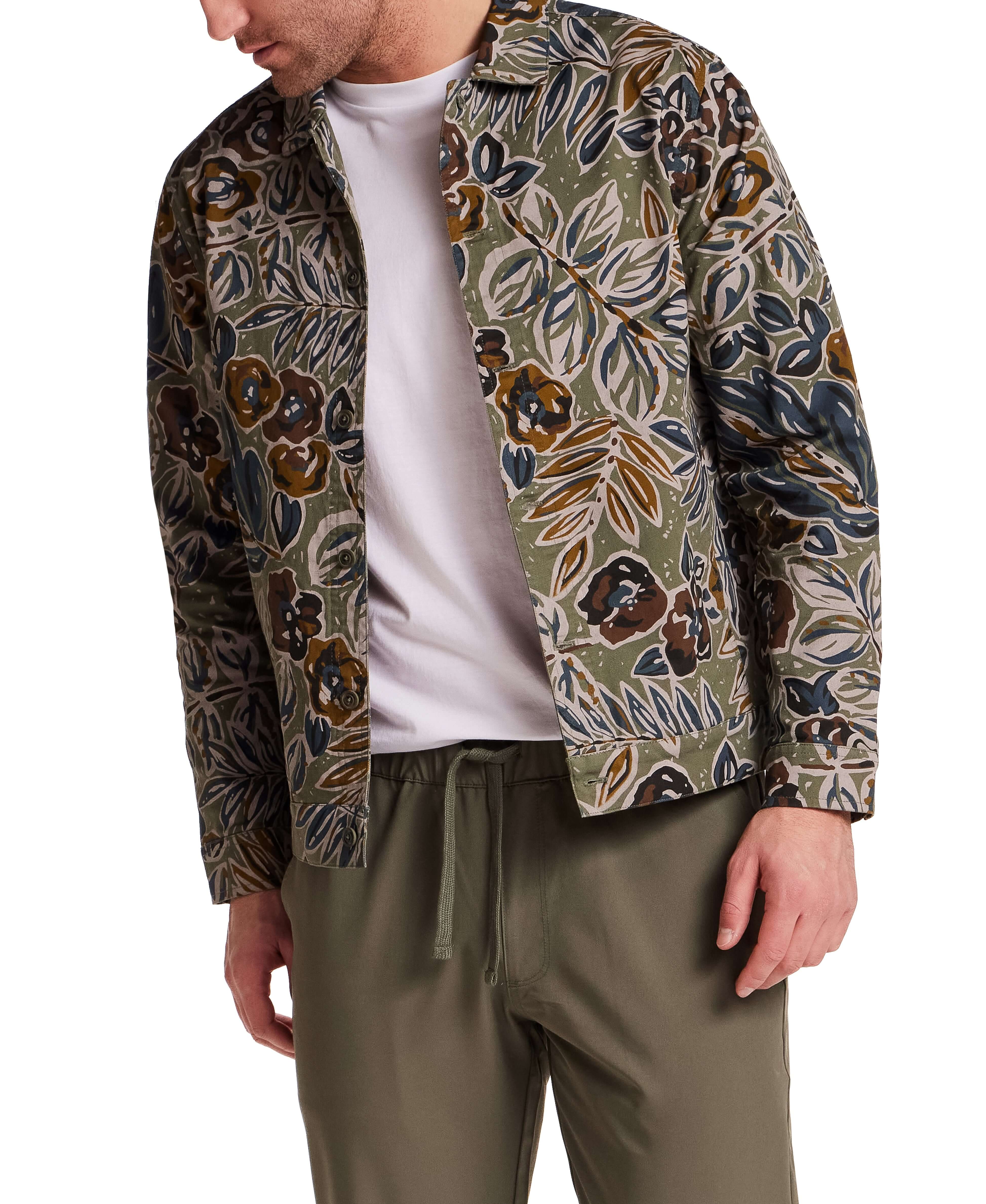 Floral Print Twill Trucker in Olive - Image 3