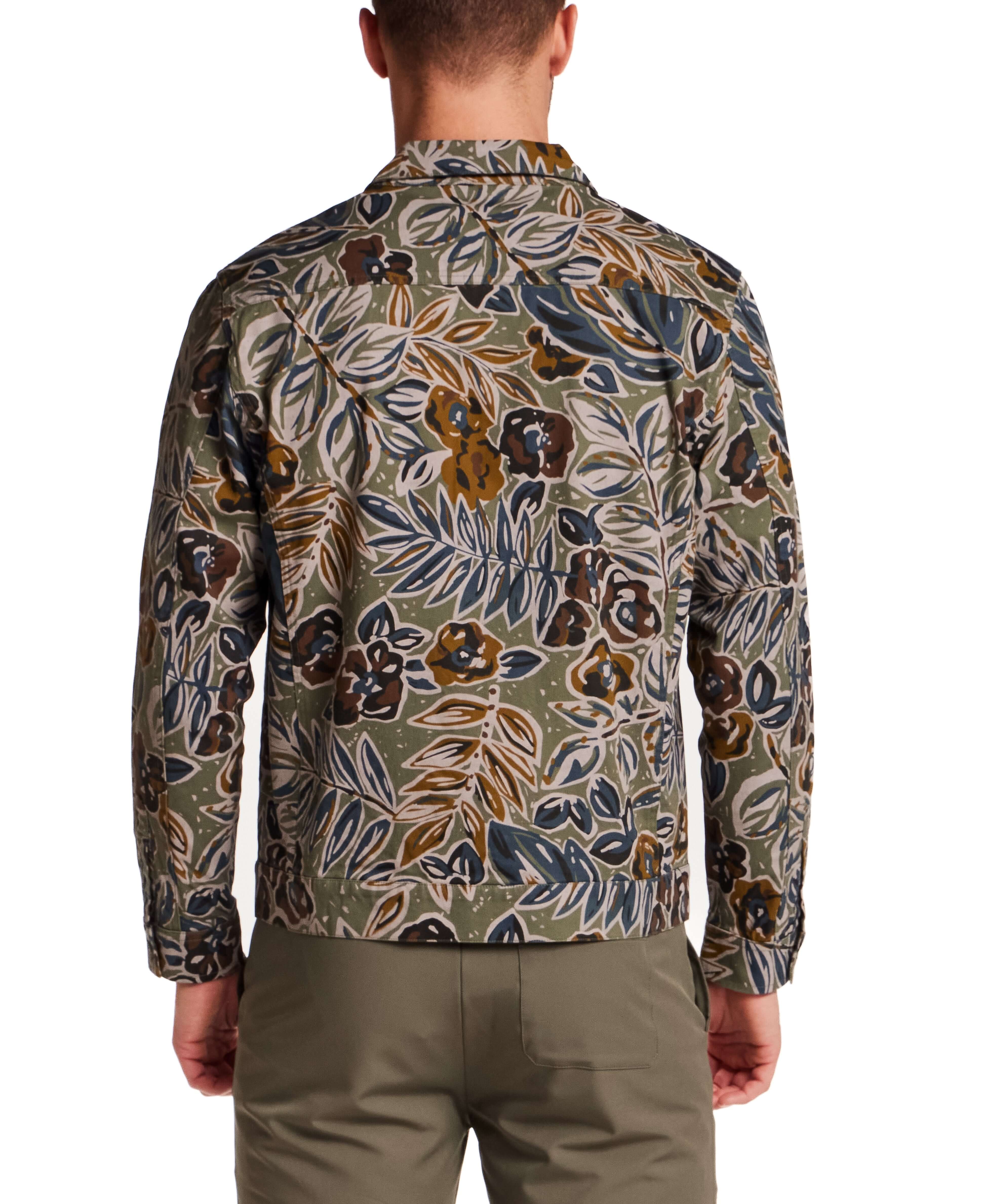 Floral Print Twill Trucker in Olive - Image 4