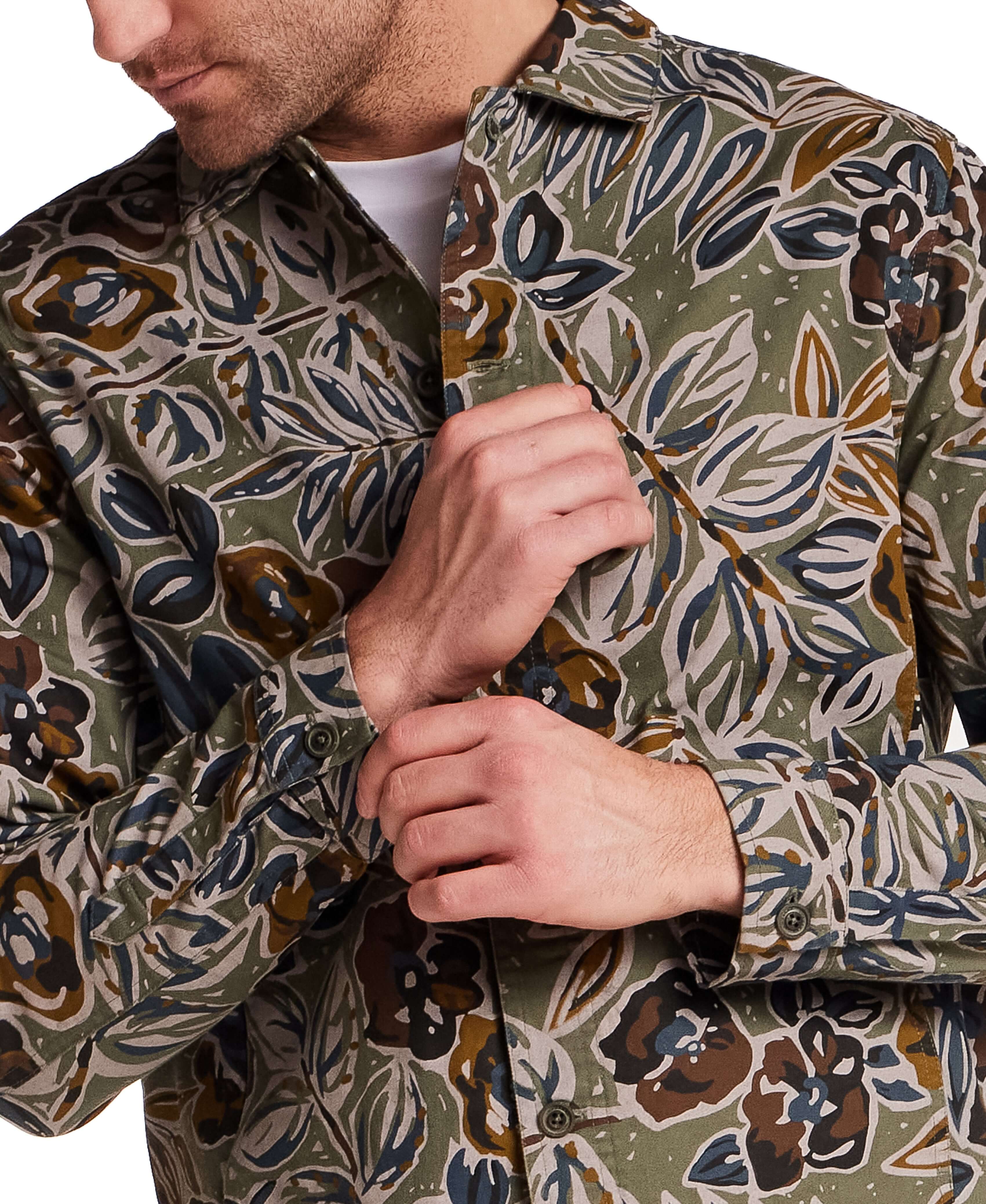 Floral Print Twill Trucker in Olive - Image 8