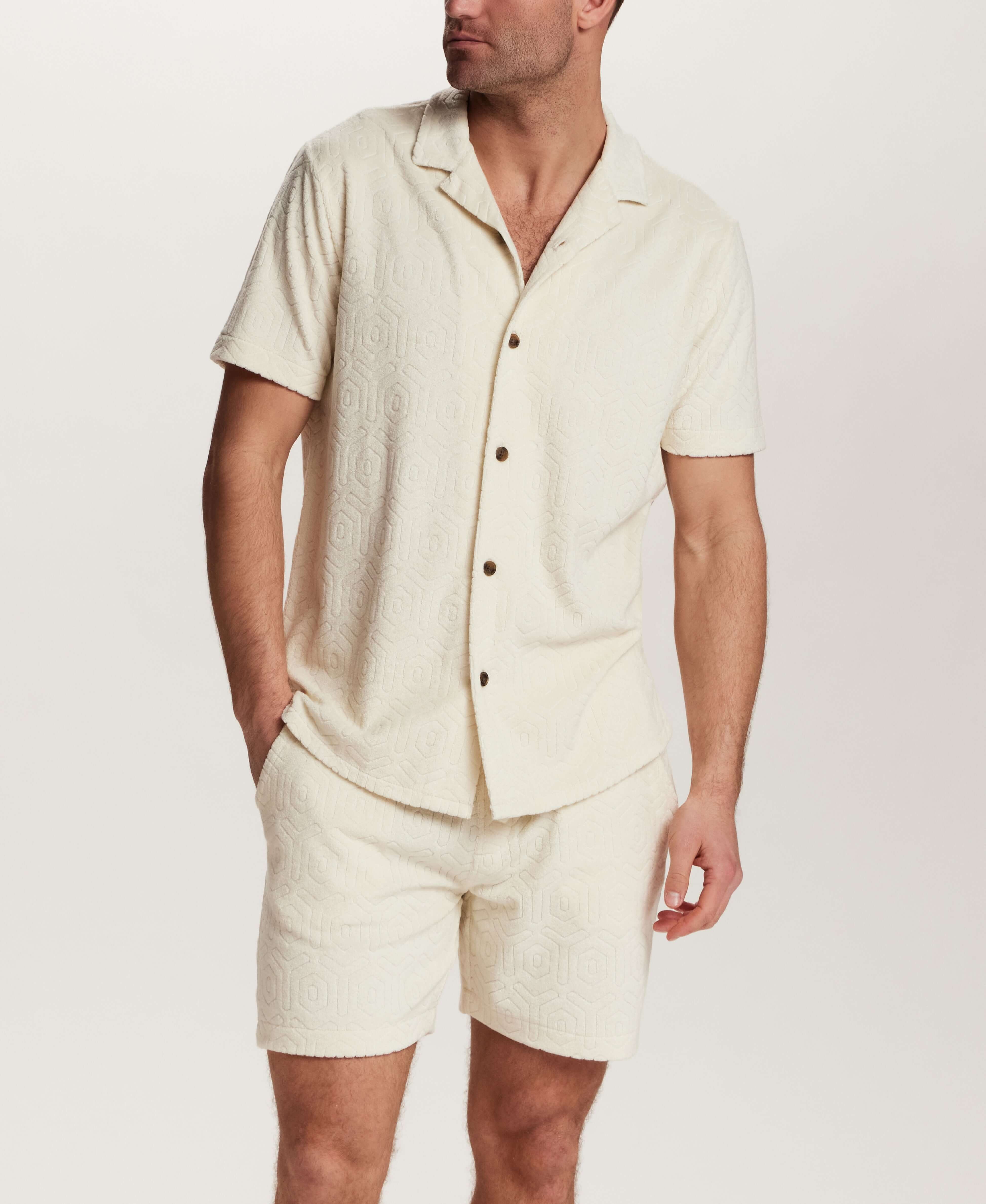 Geometric Terry Camp Shirt in Stone - Image 4