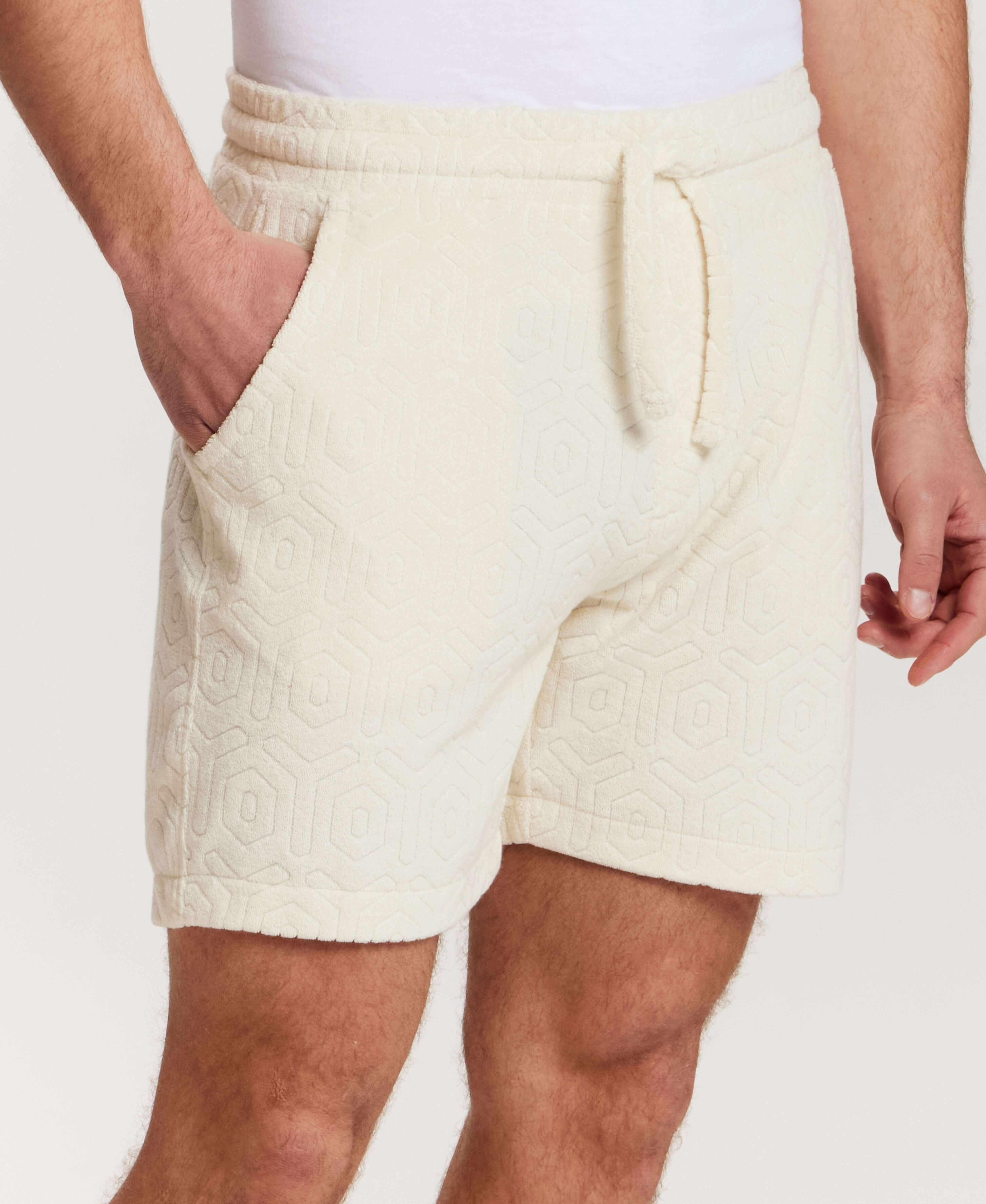 Geometric Terry Drawstring Short in Stone