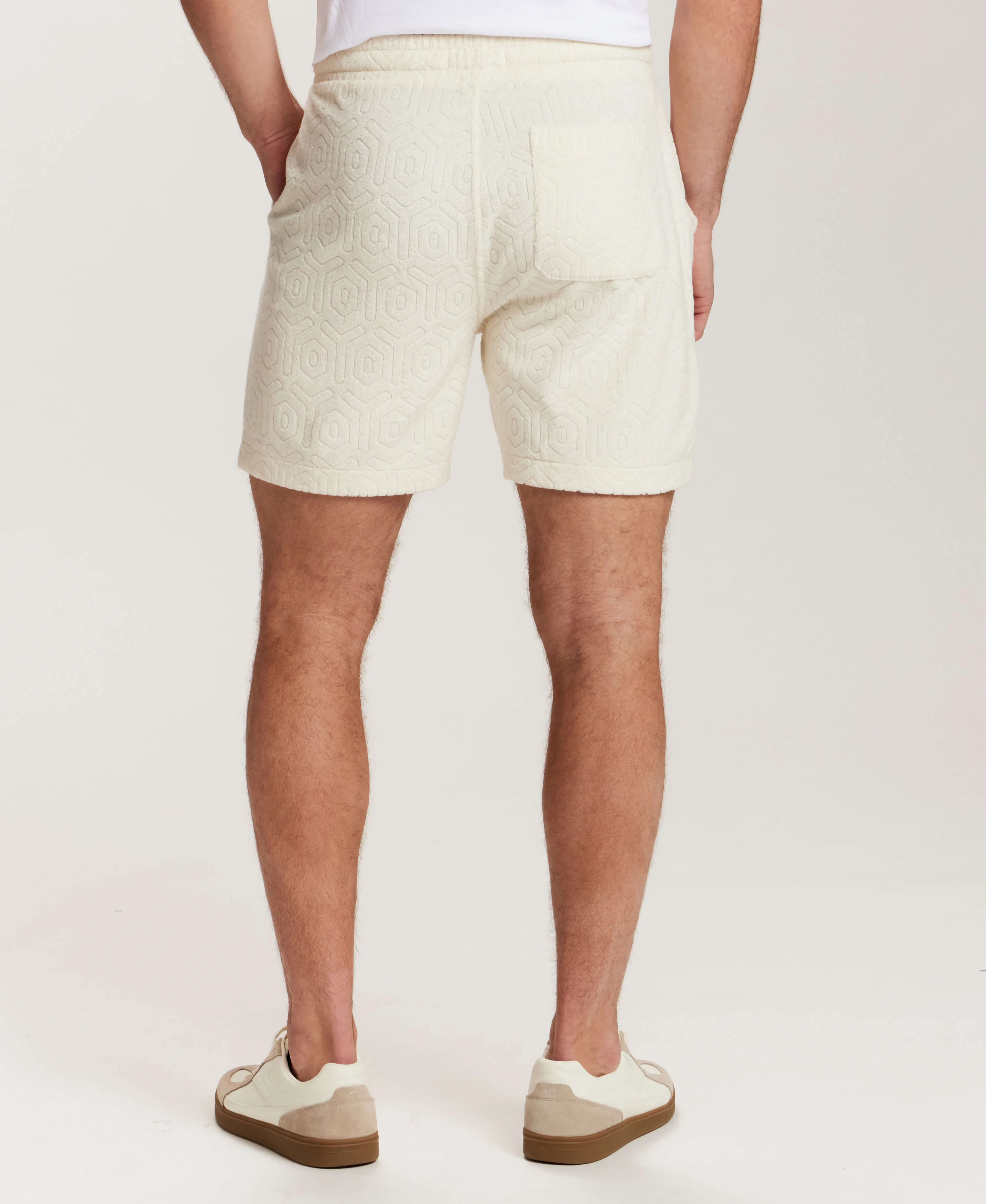 Geometric Terry Drawstring Short in Stone - Image 3