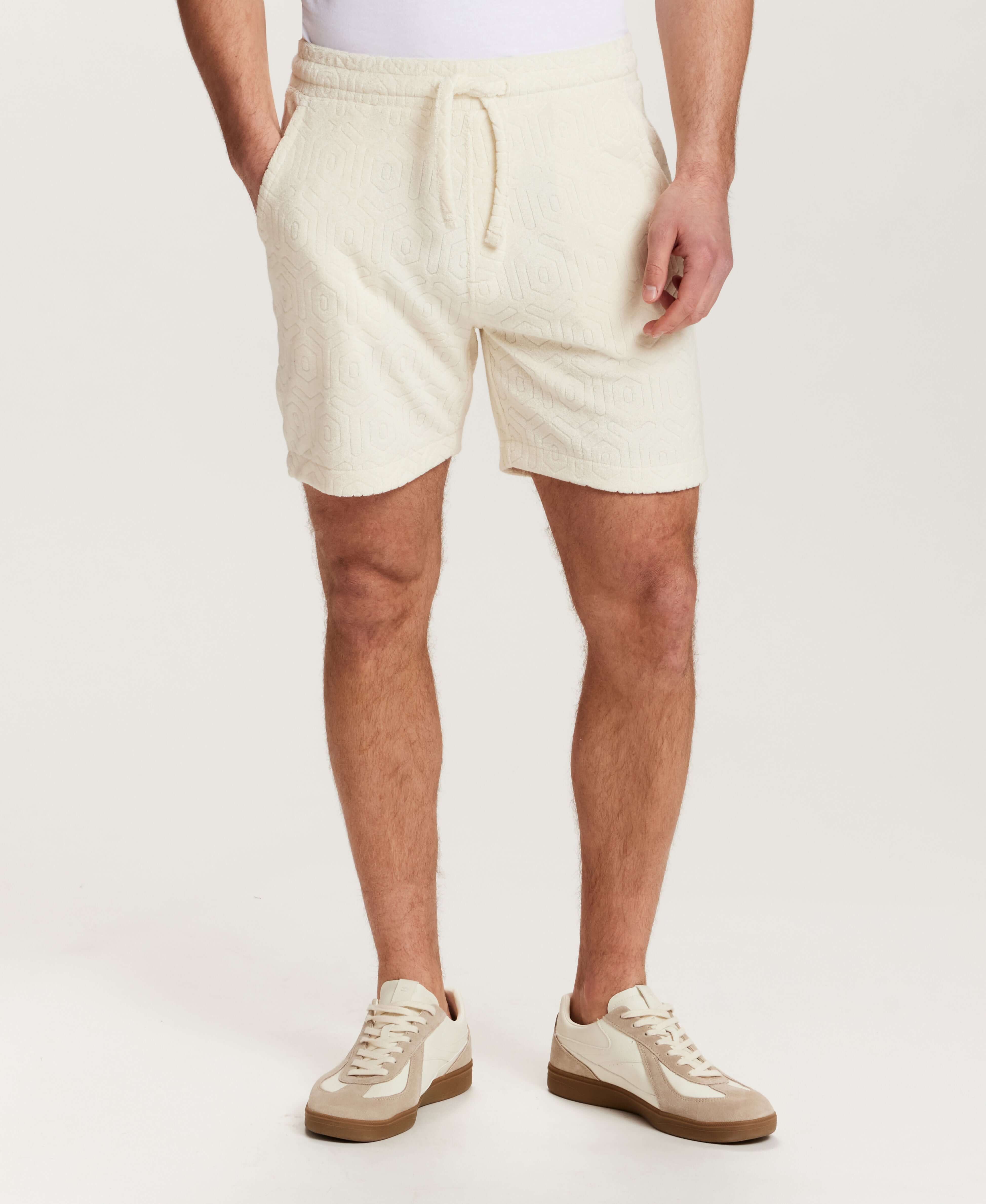 Geometric Terry Drawstring Short in Stone - Image 4
