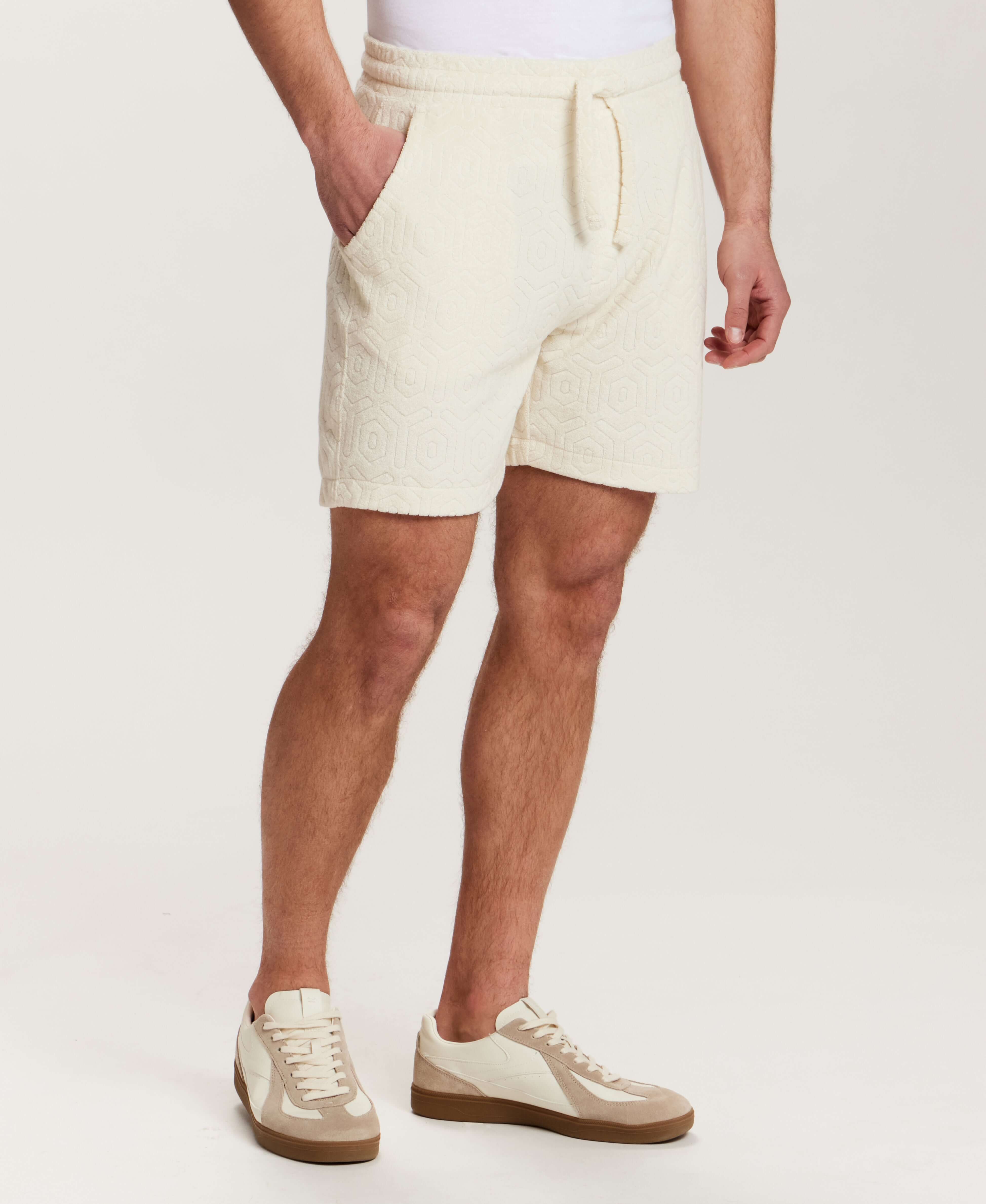 Geometric Terry Drawstring Short in Stone - Image 5