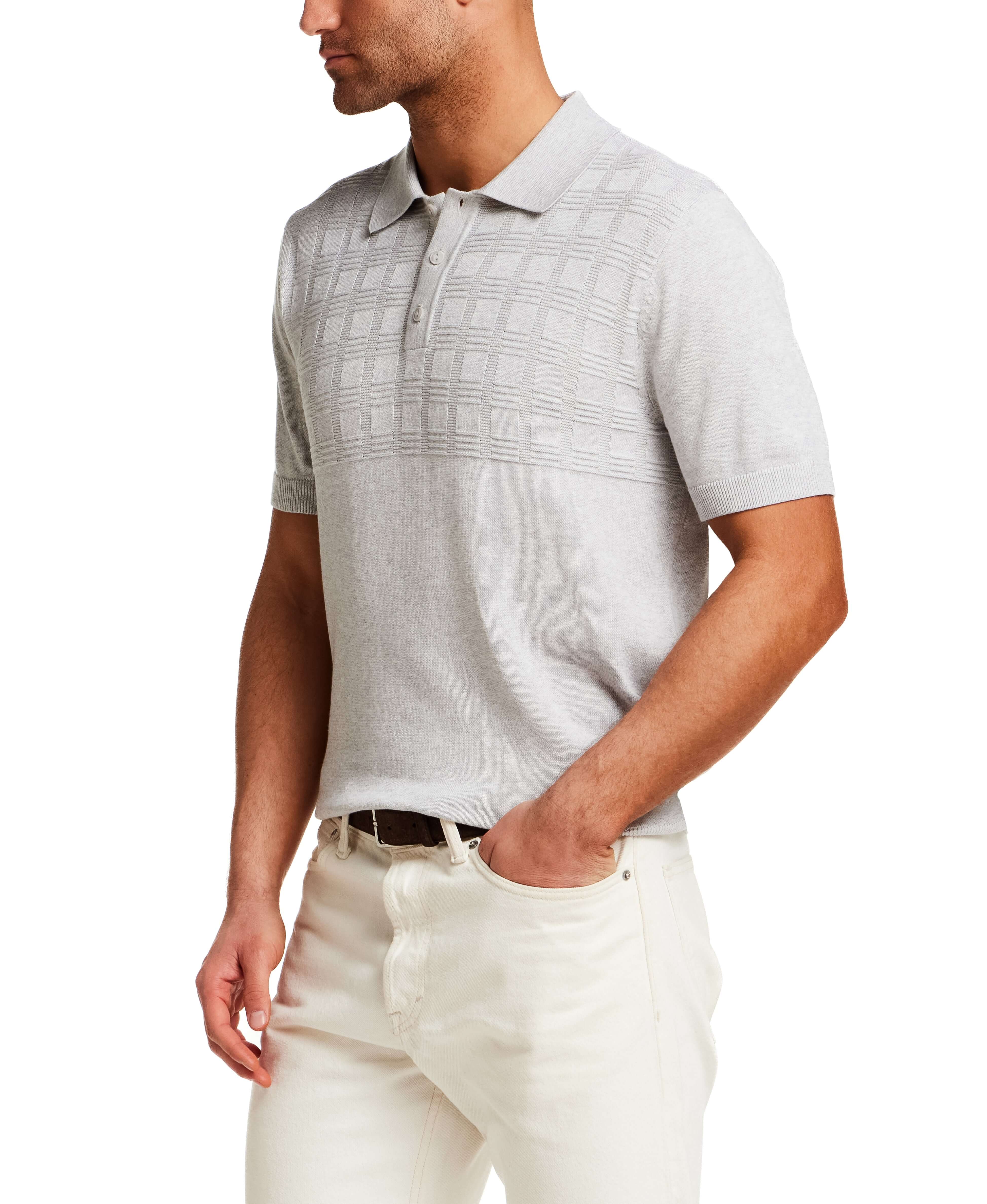 Grid Yoke Polo Sweater in Light Grey - Image 3