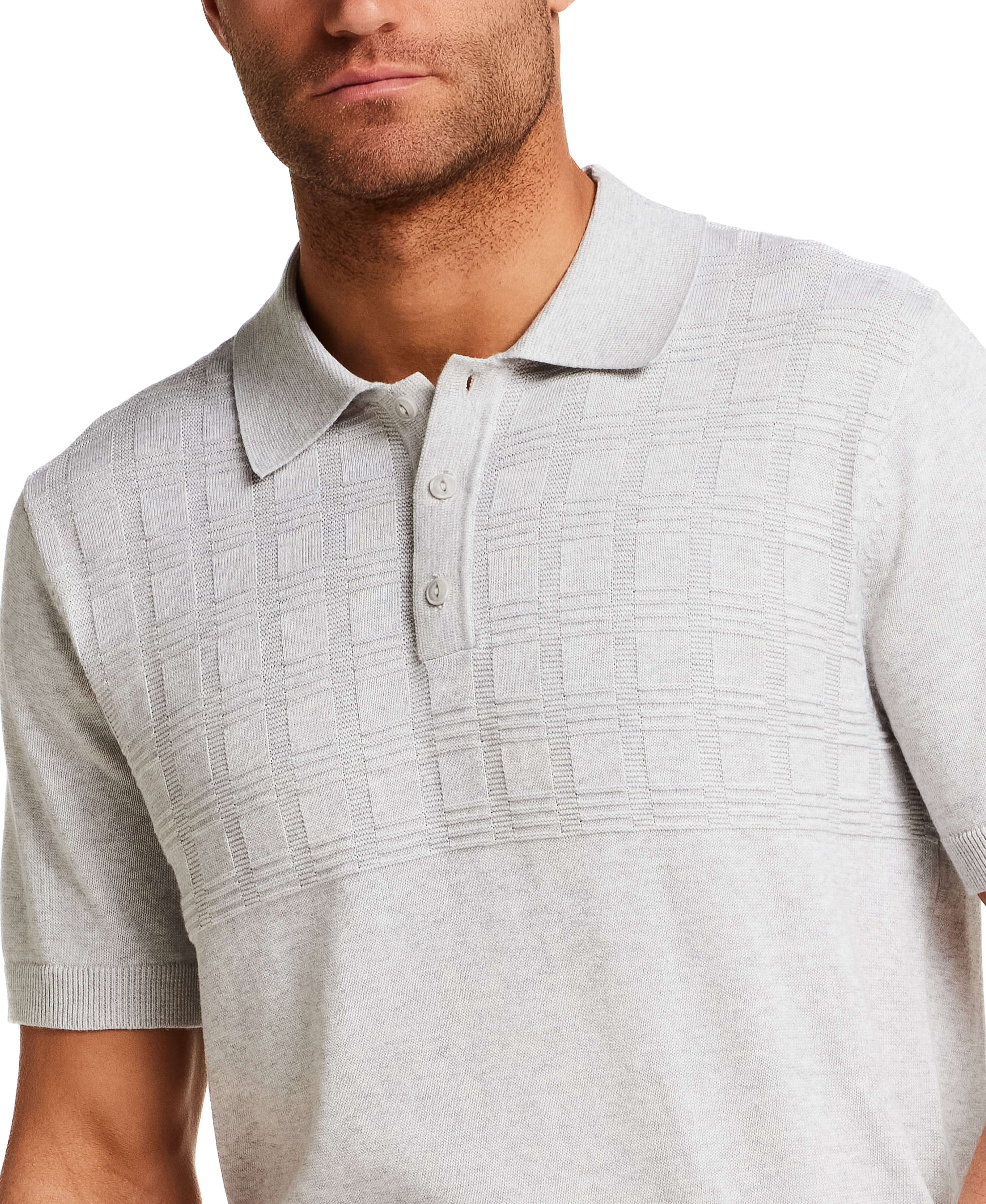 Grid Yoke Polo Sweater in Light Grey - Image 6