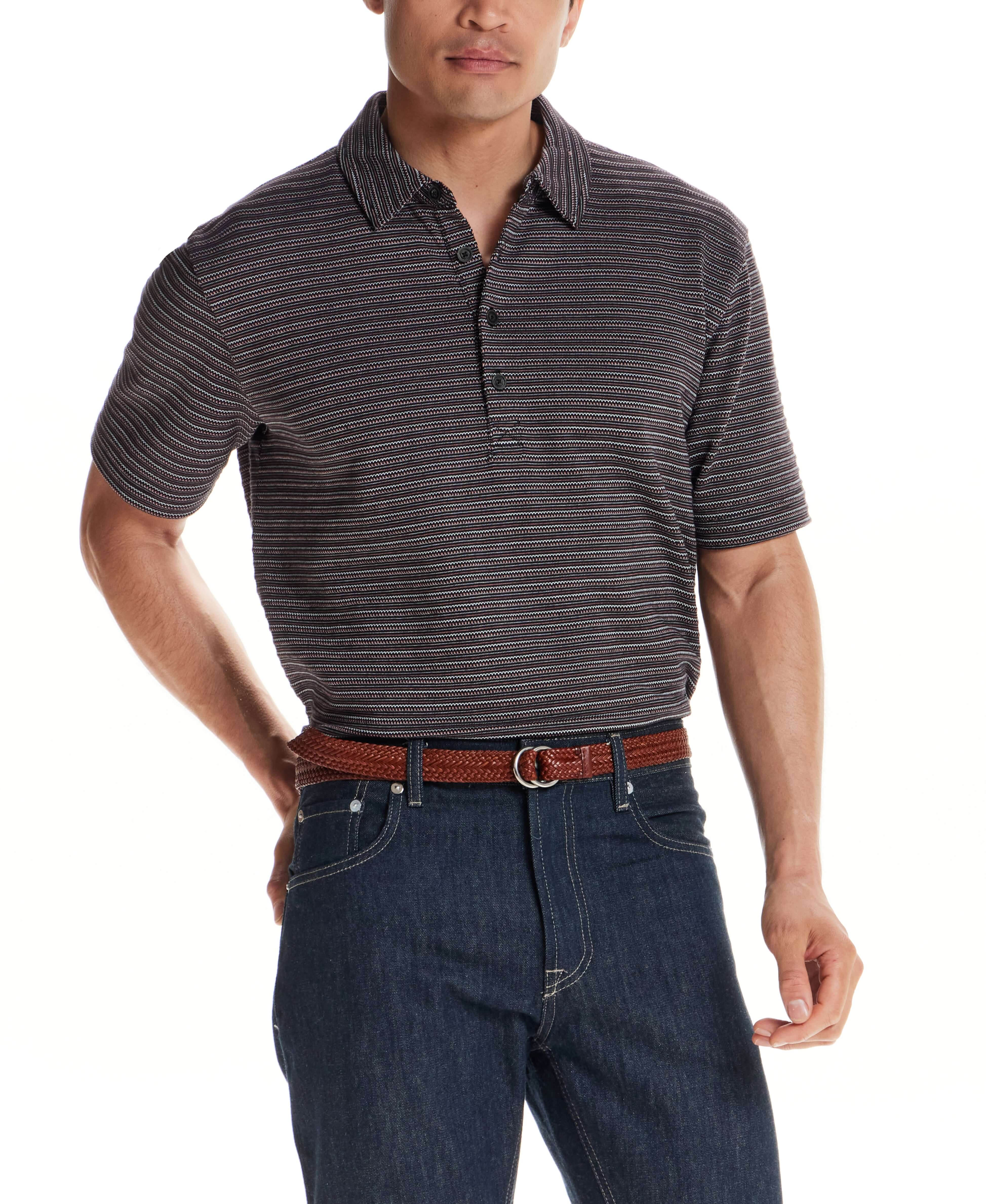 Jacquard Stripe Polo in Black - Image 2