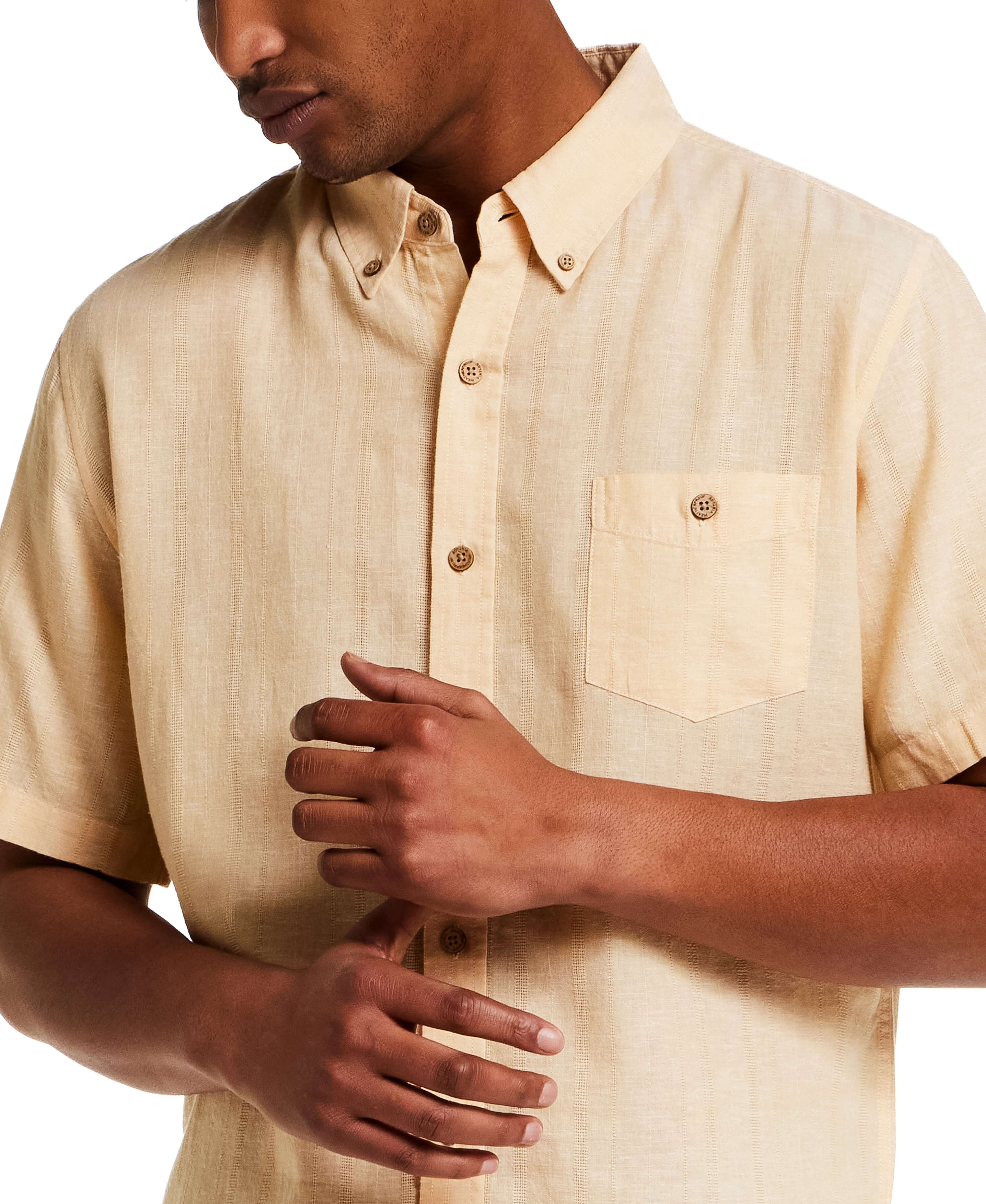 Linen Blend Dobby Stripe Shirt in Sahara Sun - Image 2