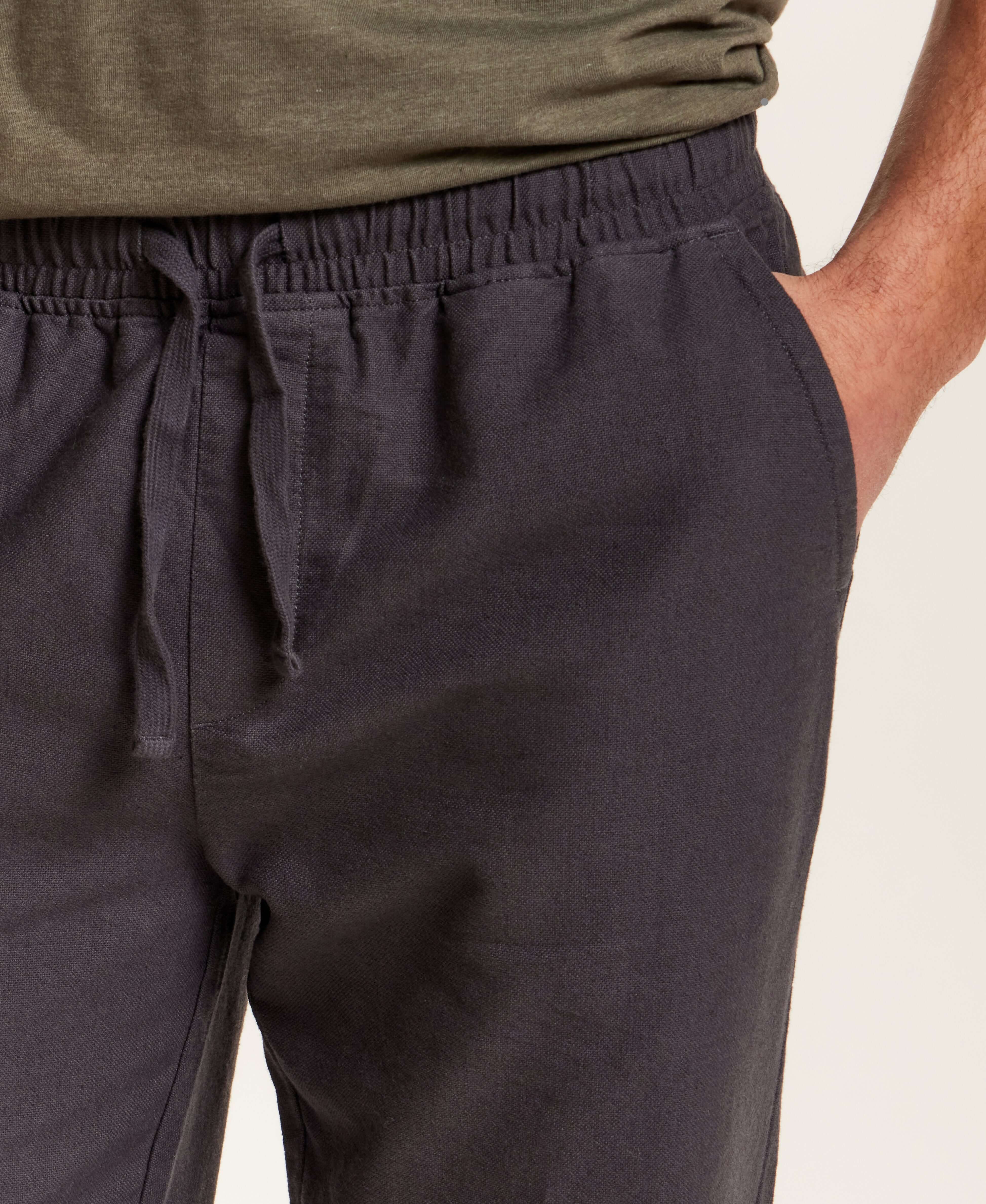Linen Blend Drawstring Pants in Charcoal - Image 3