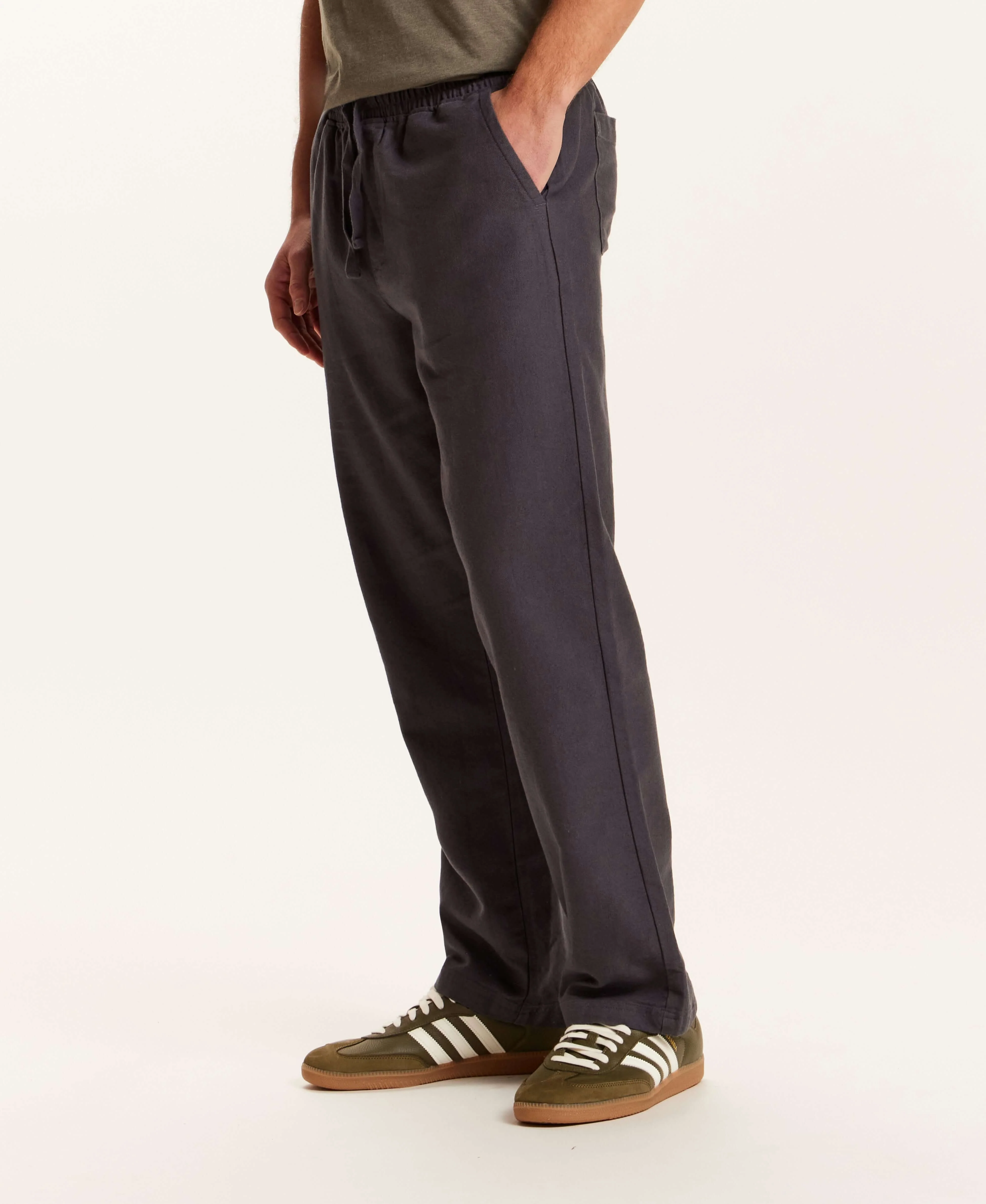Linen Blend Drawstring Pants in Charcoal - Image 5