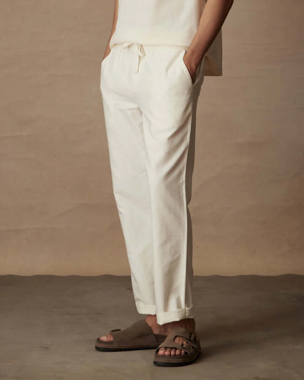 Linen Blend Drawstring Pants in White