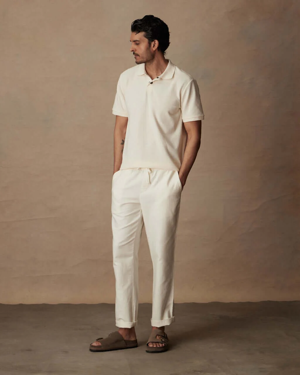 Linen Blend Drawstring Pants in White - Image 2