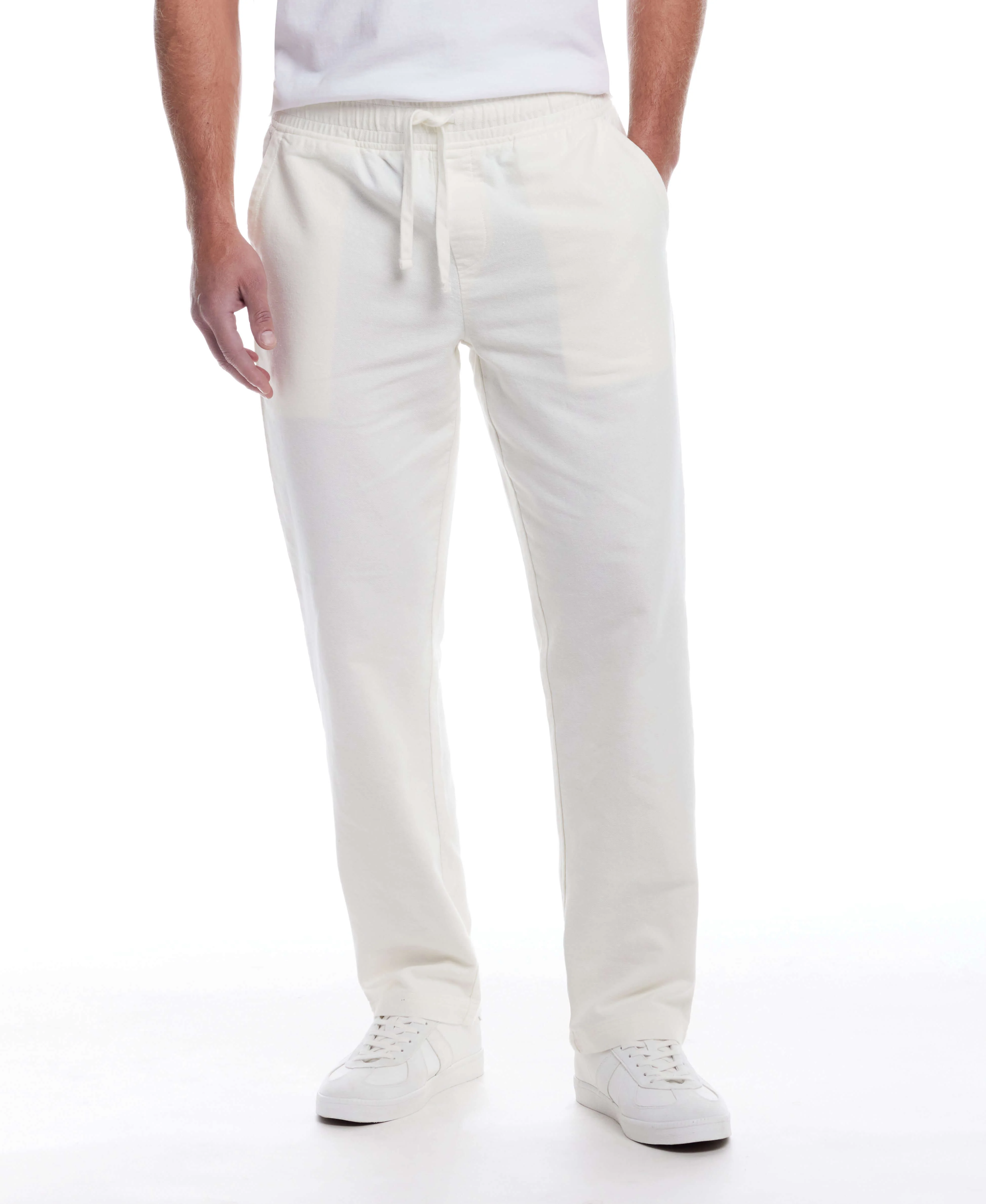 Linen Blend Drawstring Pants in White - Image 3