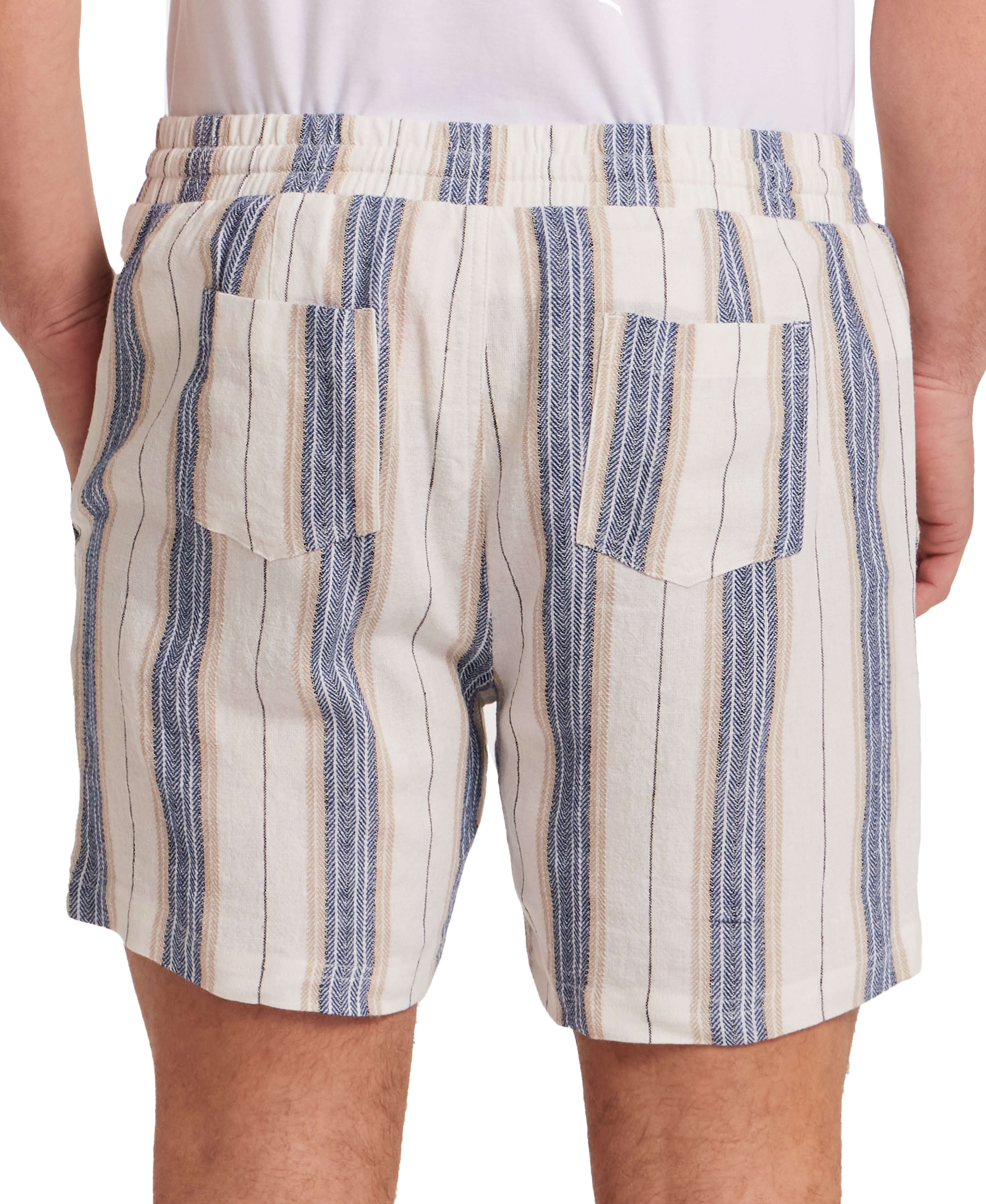 Linen Blend Vertical Stripe Shorts in Blue White Stripe - Image 4